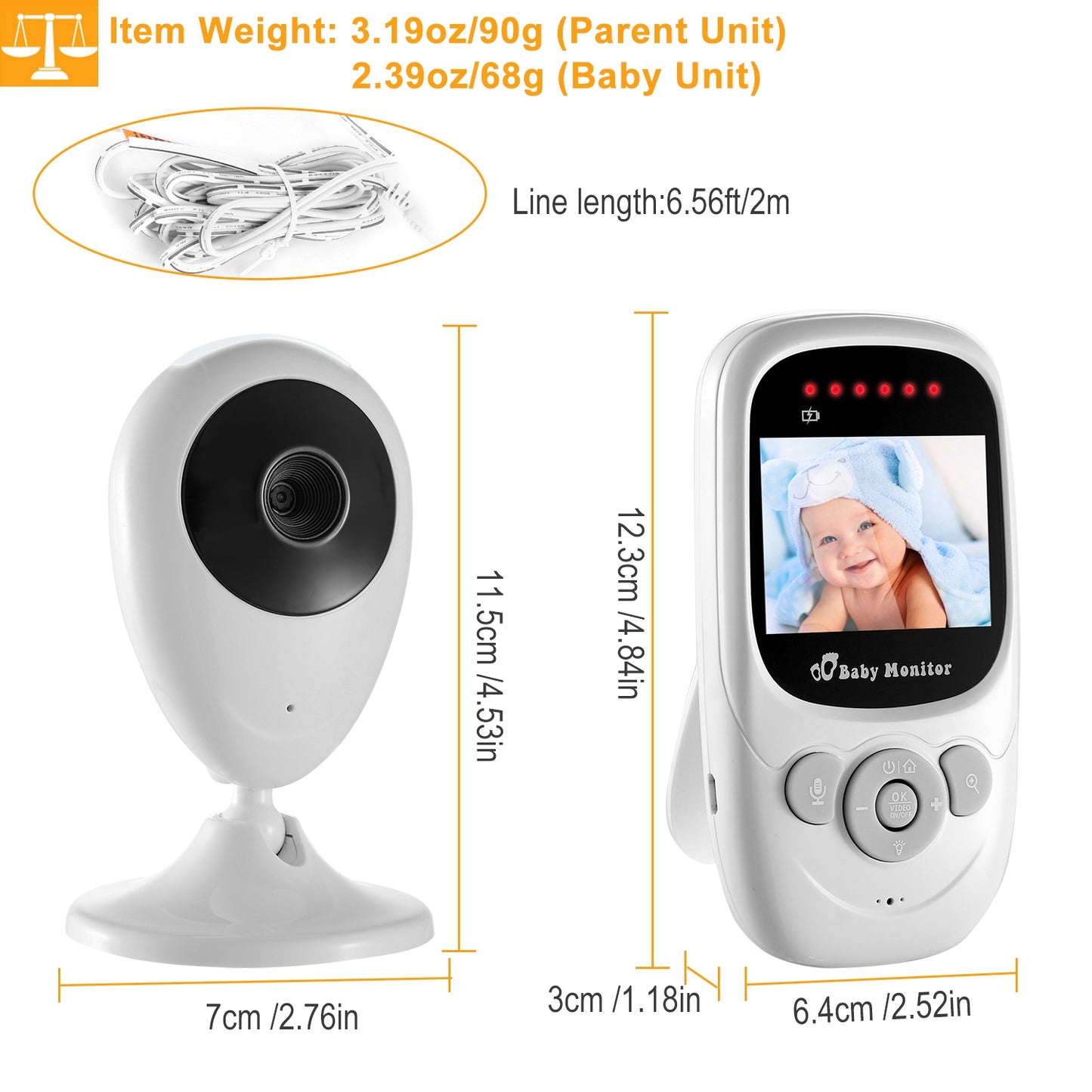 LJGelectro - 656FT Video Baby Monitor w/ Digital Camera Infrared Night Vision 2.4’’ LCD Two-way Talk Zoom Function 2.4GHz Wireless Transmission Temperature Monitor