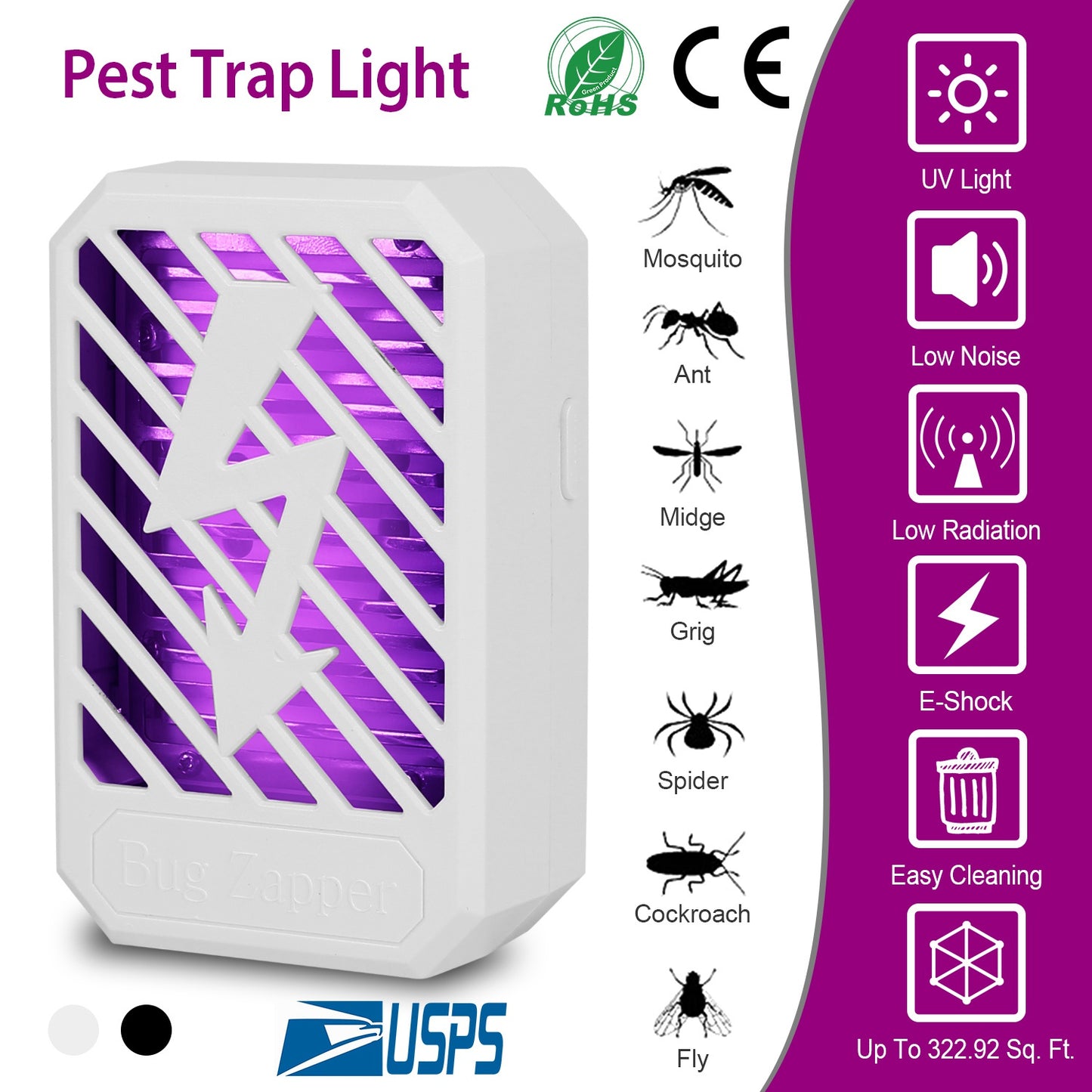 LJGelectro - Indoor Plug In Bug Electric Zapper UV Mosquito Insect Killer Lamp Harmless Odorless Noiseless Trap Catcher Repellent For Removing Flies Mosquitoes Gna