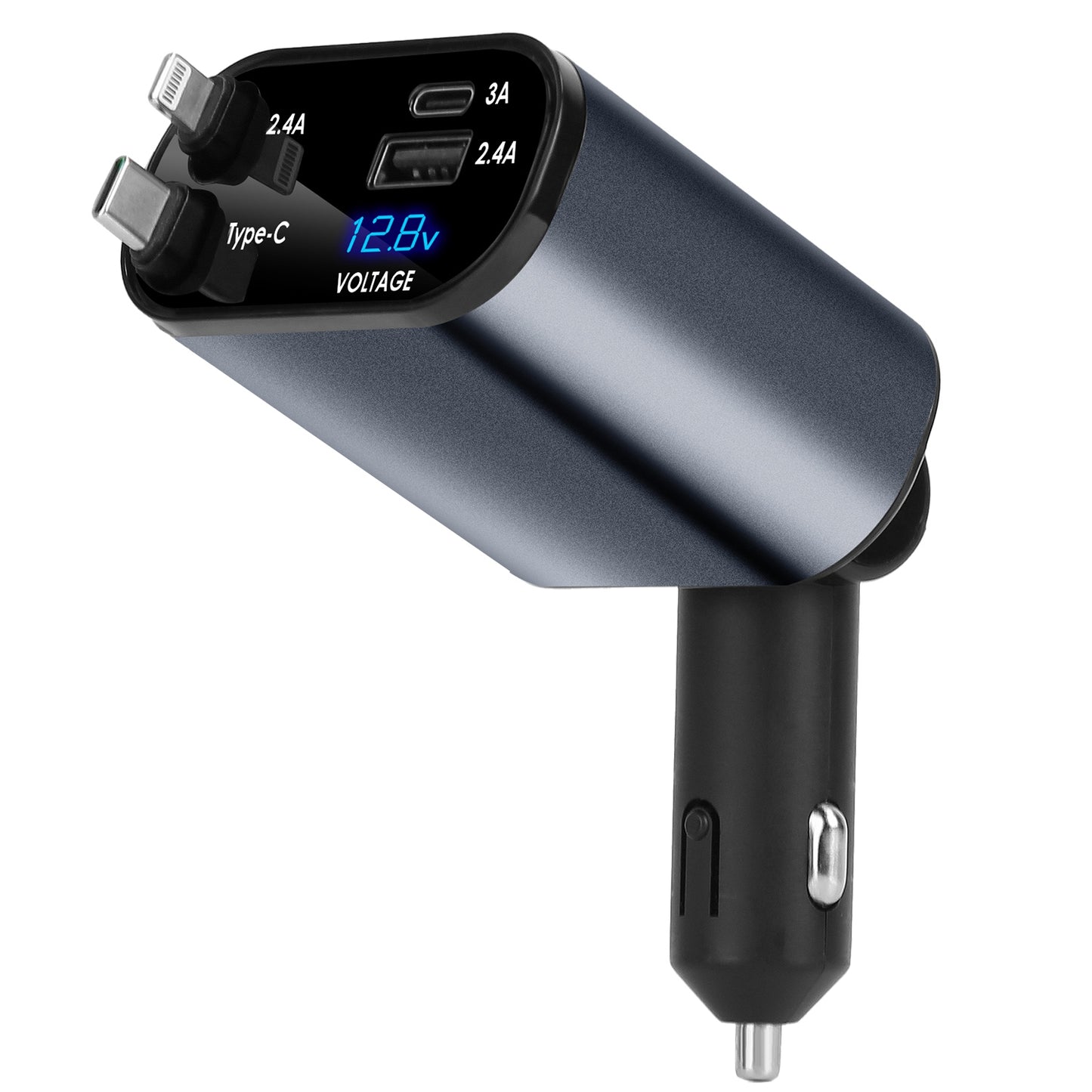 LJGelectro - 100W 4 In 1 Fast Car Charger USB C Car Charger 180ºAdjustable Car Phone Charger with Retractable Type-C LT Cable Voltage Monitor Fit for IOS Phone iPa