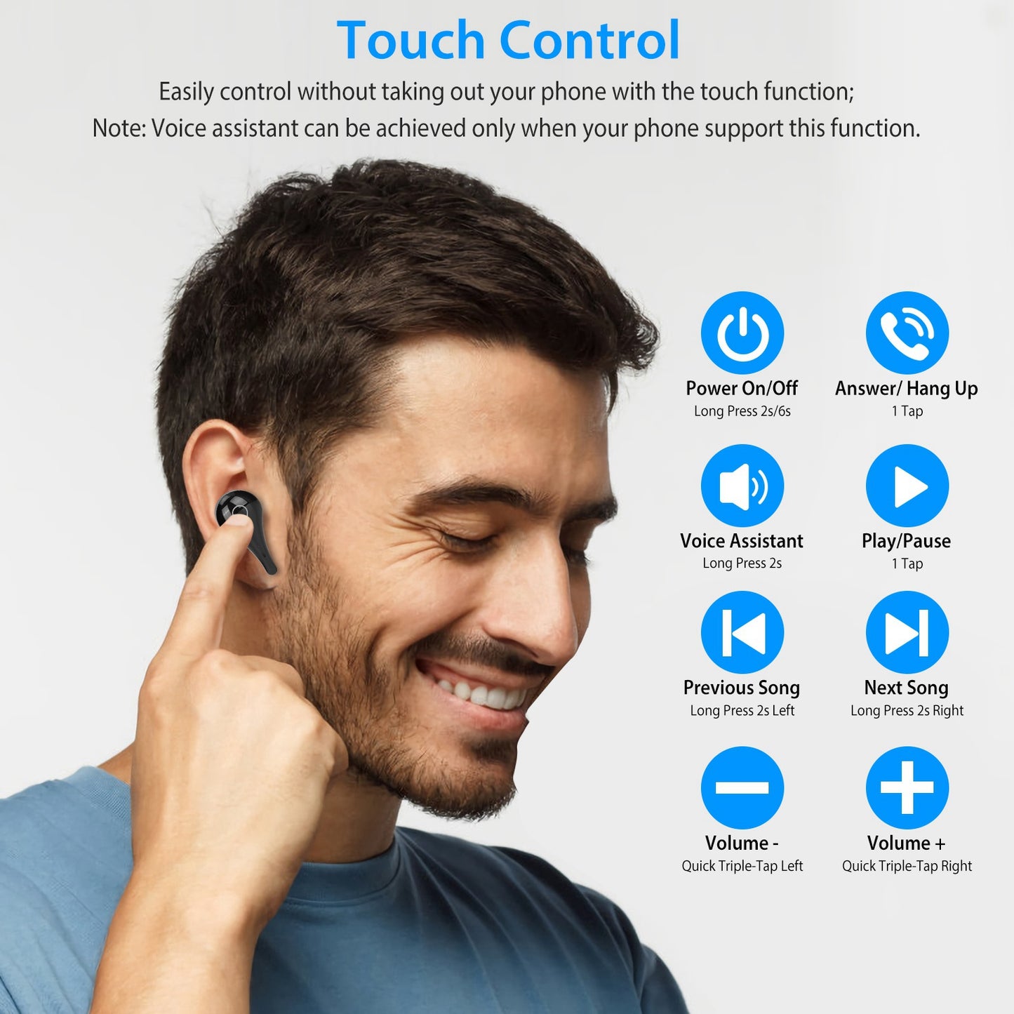 LJGelectro - True Wireless V5.0 Earbuds IPX7 Waterproof Touch Control In-Ear Stereo Headsets TWS Noise Canceling Earbuds w/ LED Display Magnetic Charging Dock