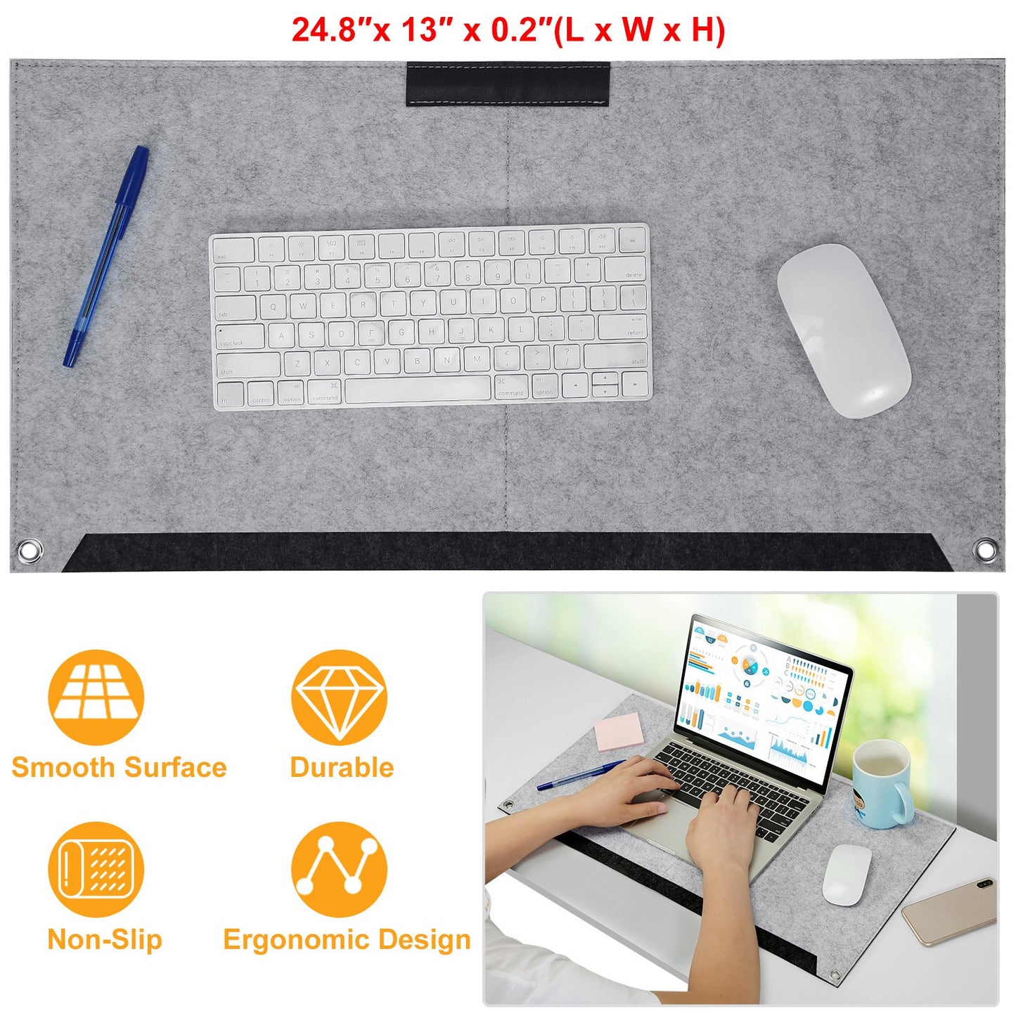 LJGelectro - Extended Gaming Mouse Pad Soft Felts Table Mouse Pads Non-Slip & Dust-Proof Desk Pad Anti-Scratch Desk Pad Keyboard Mat (24.8 x 13 x 0.2in) for Work &