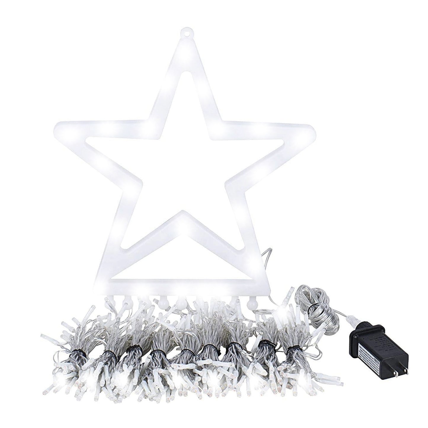 LJGelectro - Christmas Hanging Waterfall String Light with Topper Star IP65 Waterproof Outdoor Plug In Fairy Waterfall Tree Light with 8 Lighting Modes Timer Memor