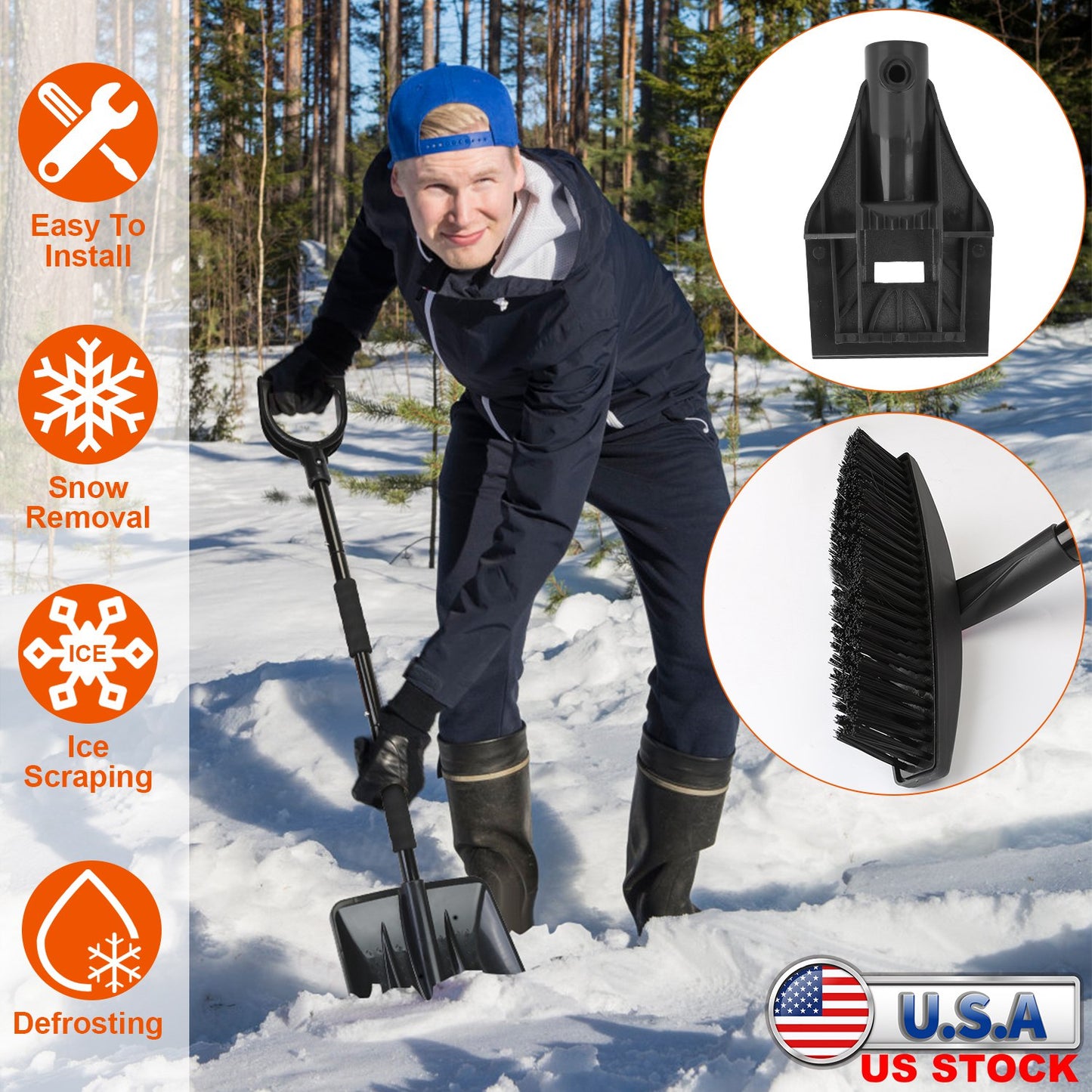 LJGelectro - 3 In 1 Snow Shovel Kit Brush Ice Scraper Collapsible Design Snow Removal for Car Truck Camping Outdoor Activities