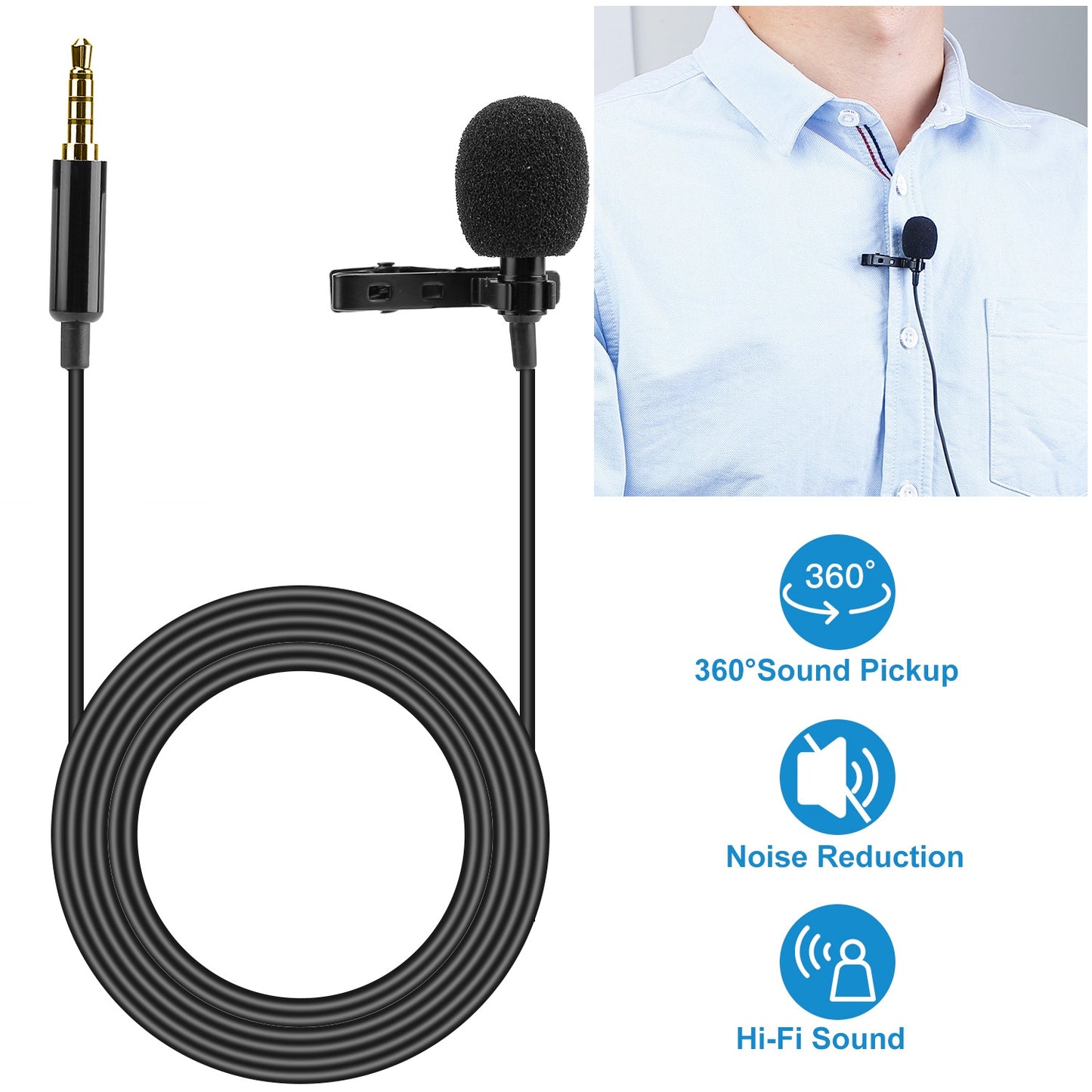 LJGelectro - Clip On Microphone Hands Free Lavalier Lapel Mic Omnidirectional Microphone w/ 3.5mm Jack For Camera Smartphone Computer