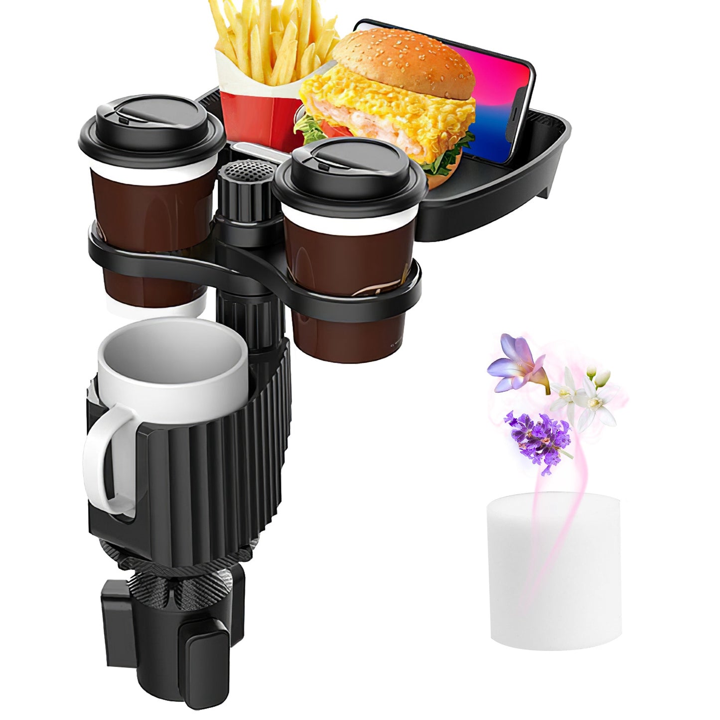 LJGelectro - 4-in-1 Car Cup Holder Tray Food Table Phone Holder Car Expander Detachable 360 Degree Rotatable Car Desk