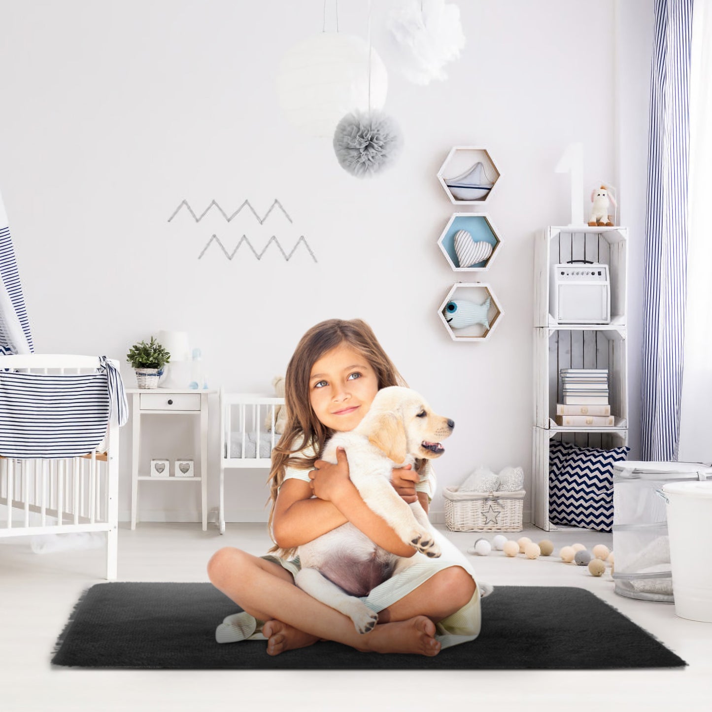 LJGelectro - Fluffy Bedroom Rug 4’ x 2.6’ Anti-Skid Shaggy Area Rug Decorative Floor Carpet Mat for Nursery Bedroom Living Room