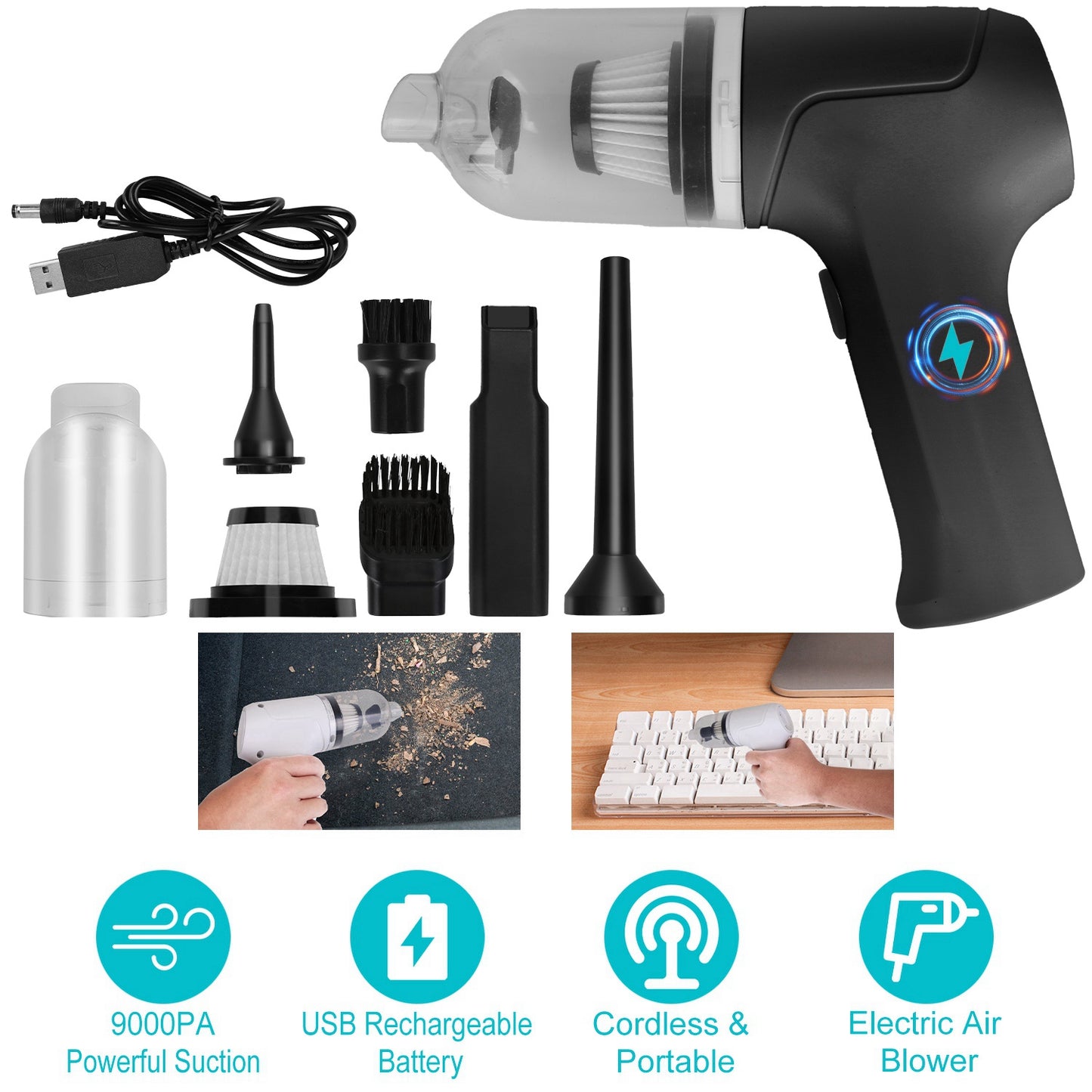 LJGelectro - 2-in-1 Cordless Vacuum Cleaner and Air Duster Rechargeable Handheld Compressed Air Duster Electric Air Blower Keyboard Cleaner For Car Home Office