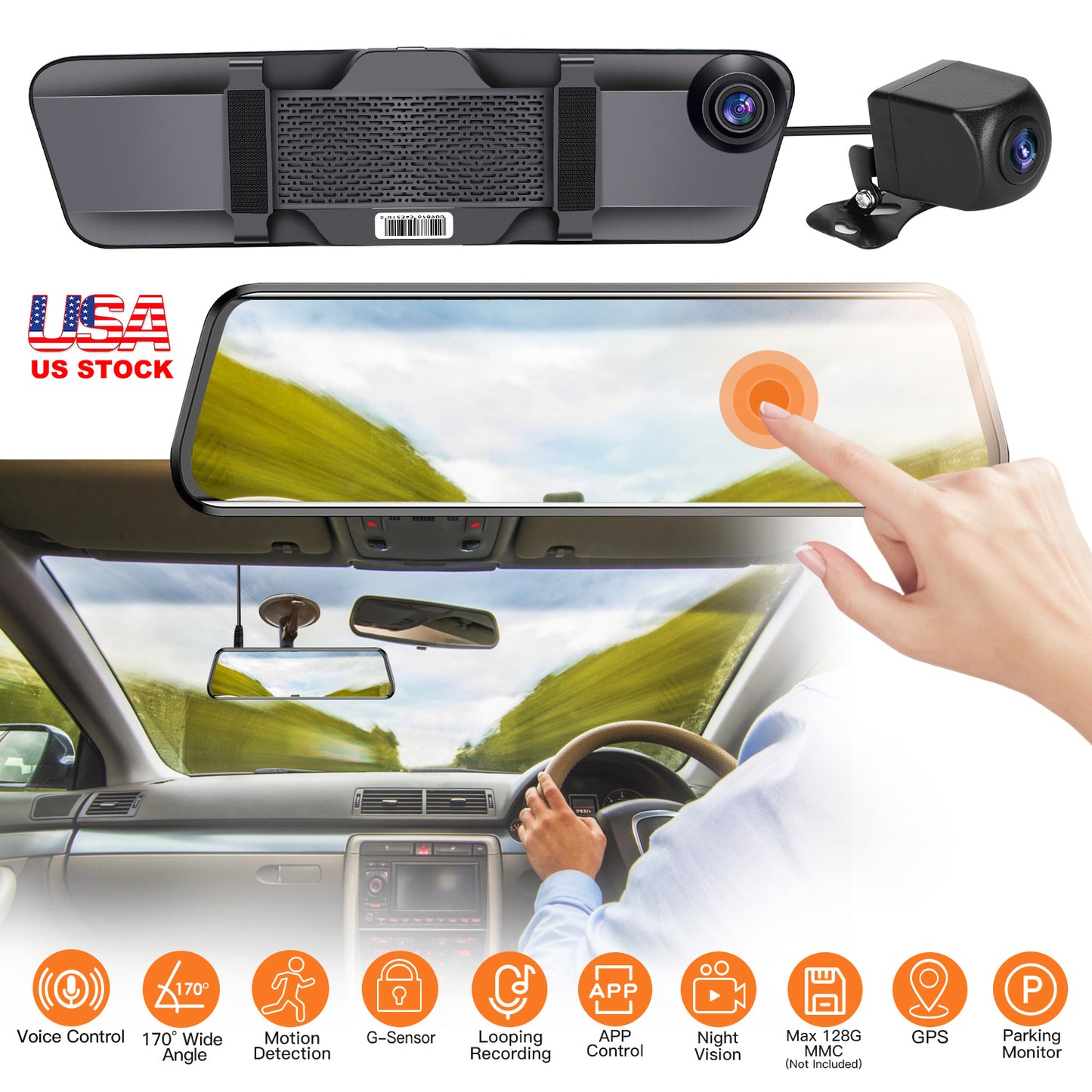 LJGelectro - 4K Car DVR 12in Dash Cam Camcorder Camera Recorder with 170° Angle Loop Recording Motion Detection Night Vision Voice Control APP Control G-sensor