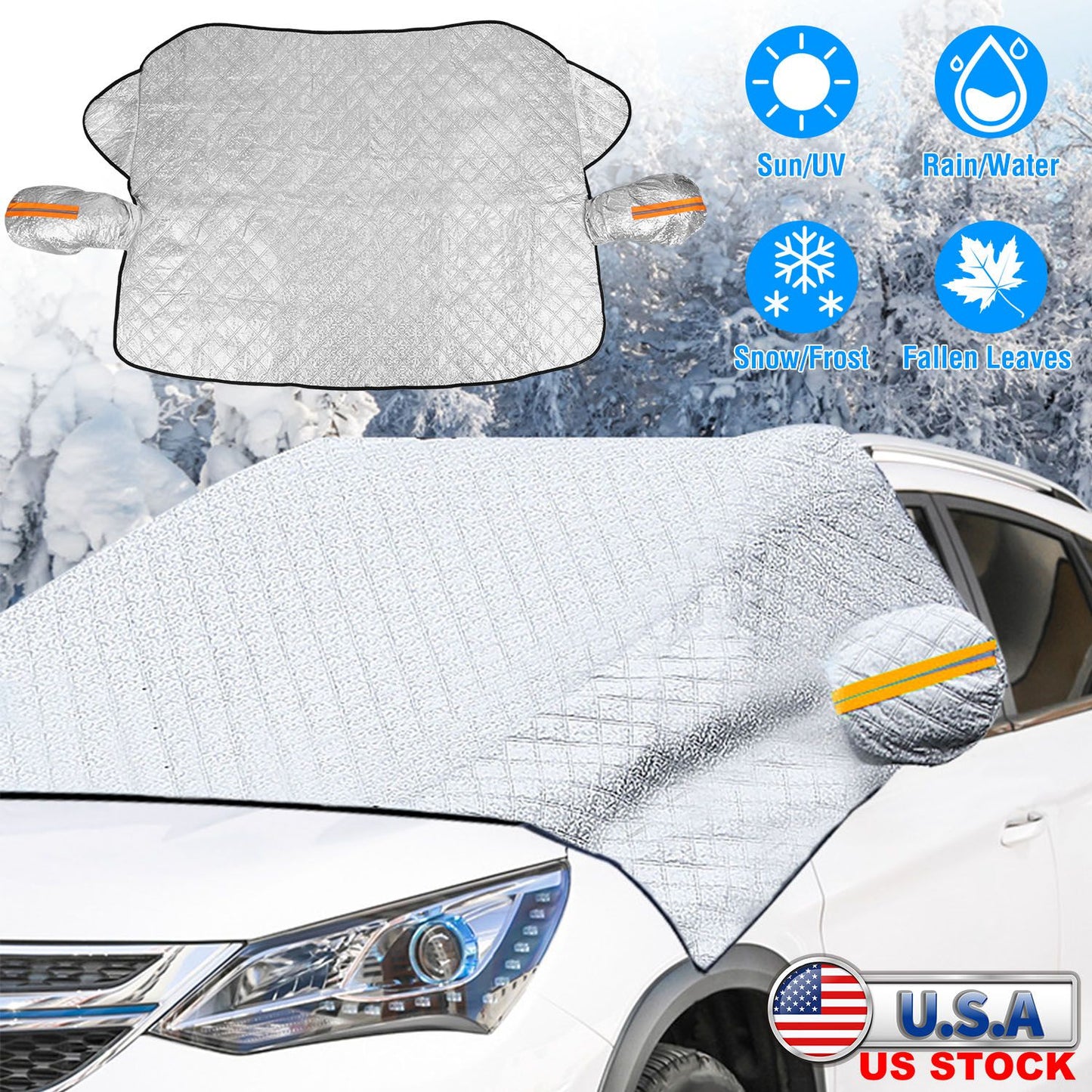 LJGelectro - Car Windshield Snow Cover Windproof Magnetic Car Windscreen Cover Frost Ice Protection with Side Mirror Protector 5 Magnets for Most Vehicles