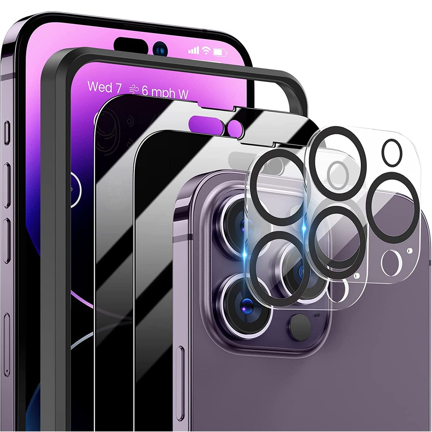 LJGelectro - 2Pcs Privacy Screen Protectors And 2Pcs Camera Lens Tempered Glass Screen Film Full Coverage Screen Protector Fit for IOS Phone 14/14Plus/14Pro/14Pro