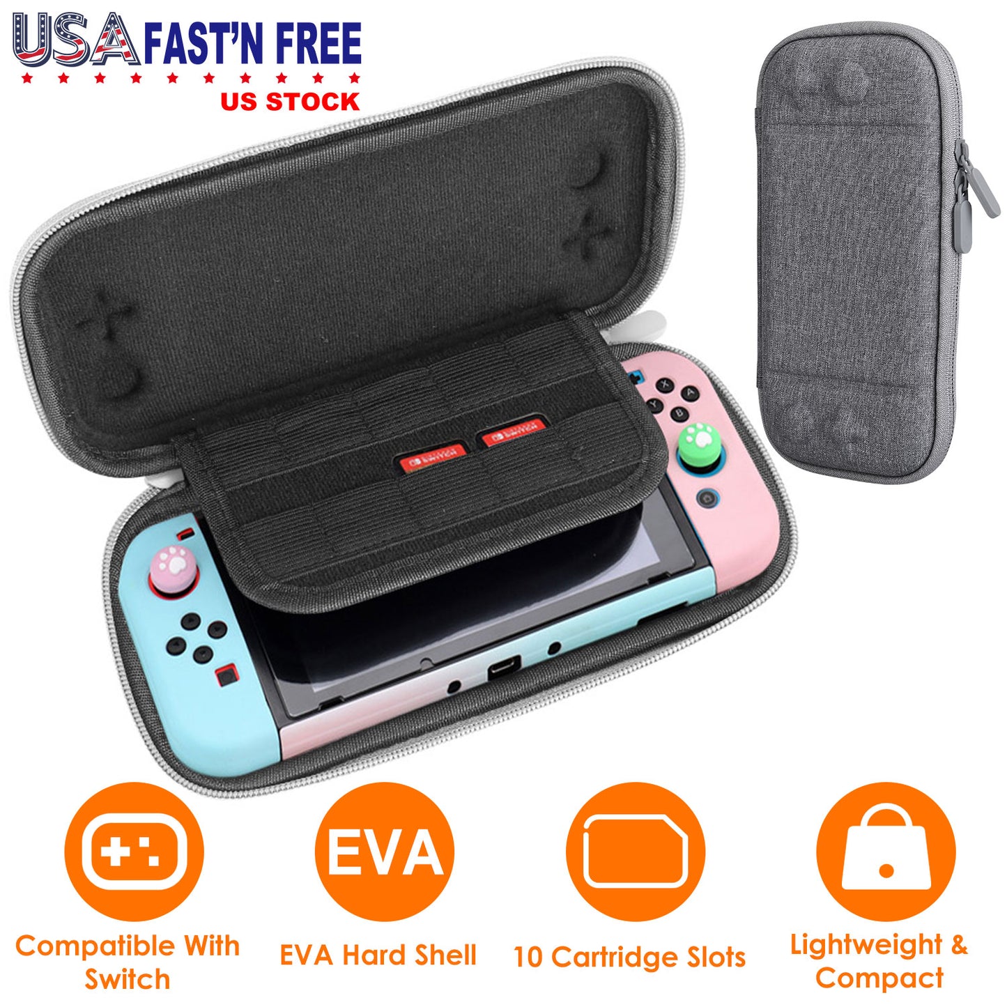 LJGelectro - Carrying Case Compatible with Nintendo Switch EVA Hard Shell Console Storage Bag Pouch Case w/ 10 Game Catridge Slots