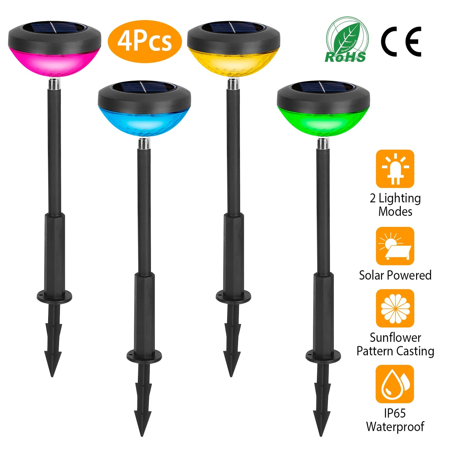 LJGelectro - 4Packs Solar Pathway Light Color Changing Garden Light Landscape Stake Ornamental Light for Yard Patio Lawn