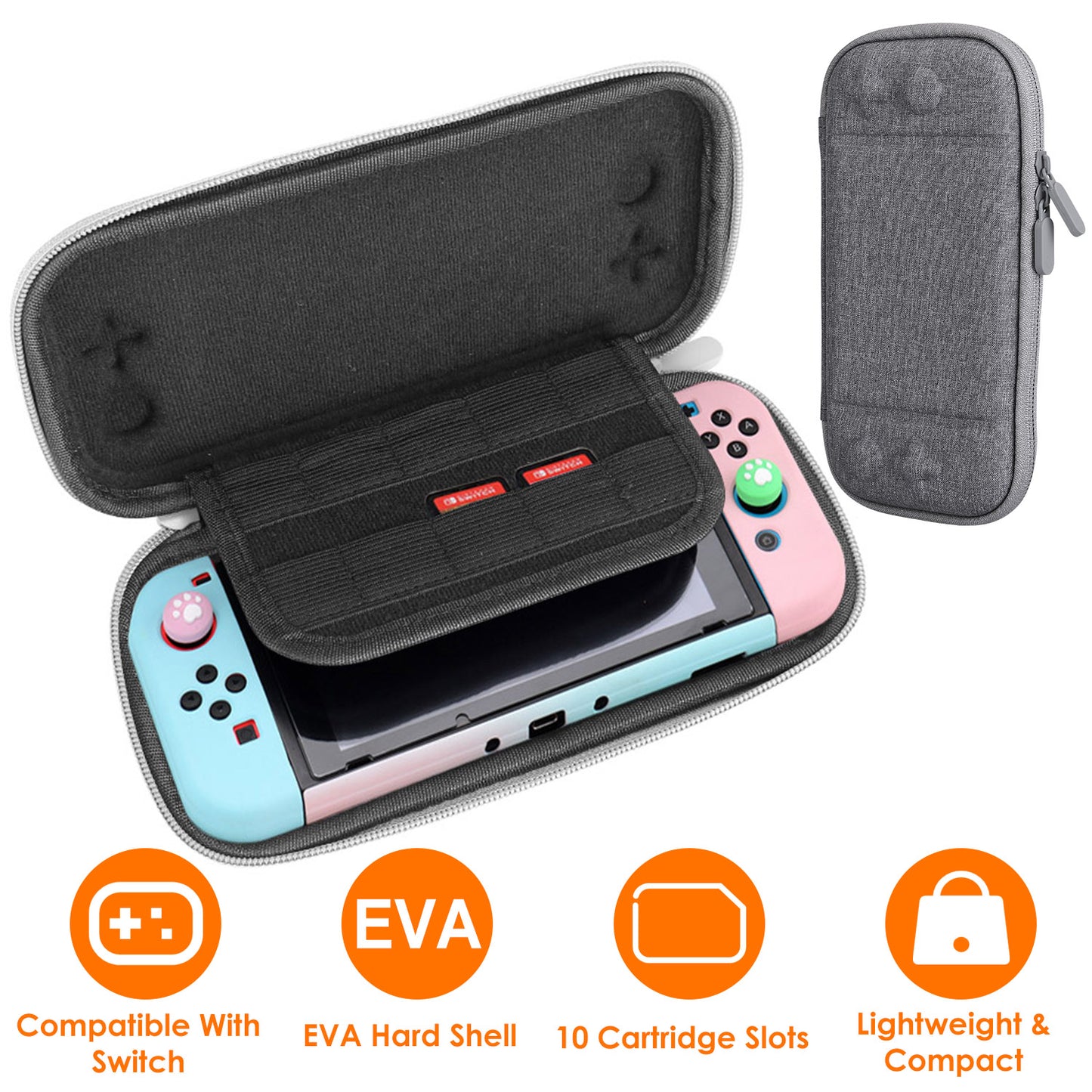 LJGelectro - Carrying Case Compatible with Nintendo Switch EVA Hard Shell Console Storage Bag Pouch Case w/ 10 Game Catridge Slots