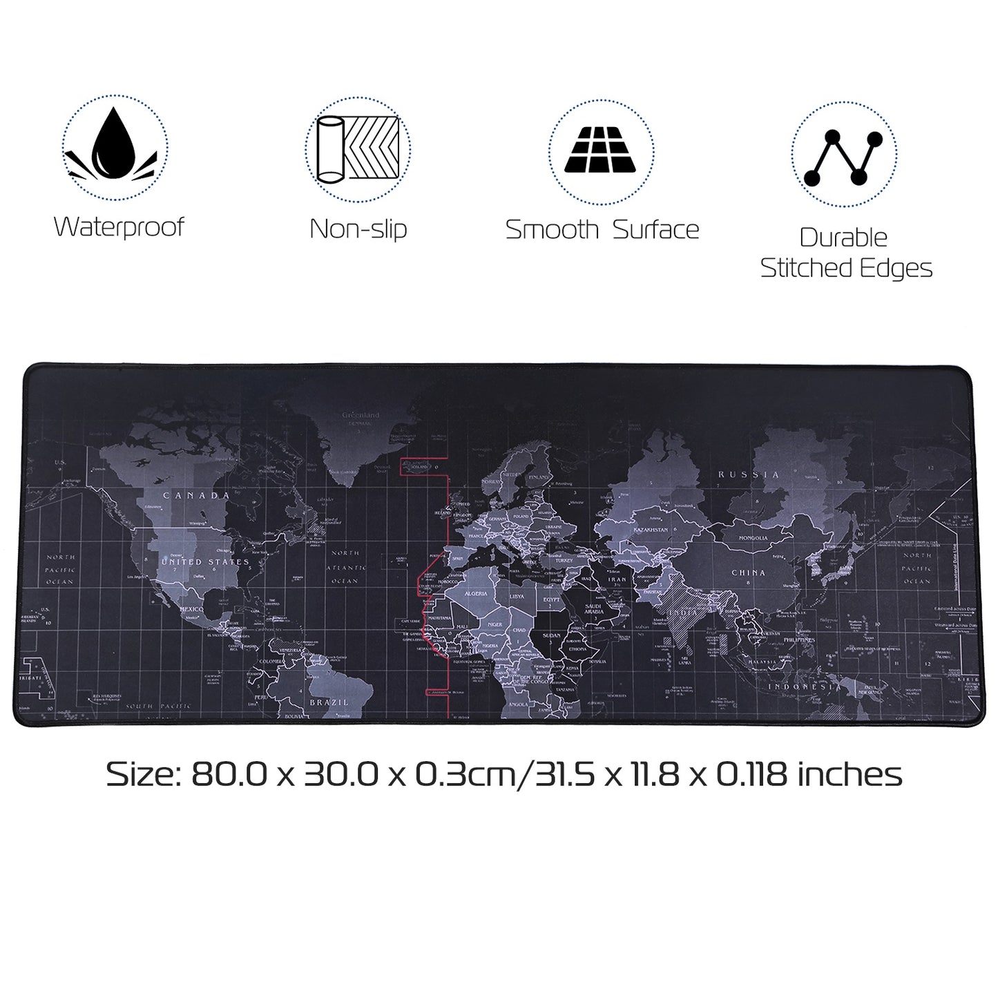 LJGelectro - Large Gaming Mouse Pad Non-Slip Rubber Base Mousepad Durable Stitched Edges Smooth Surface World Map (World Map 31.0"x11.5"x3.0mm)