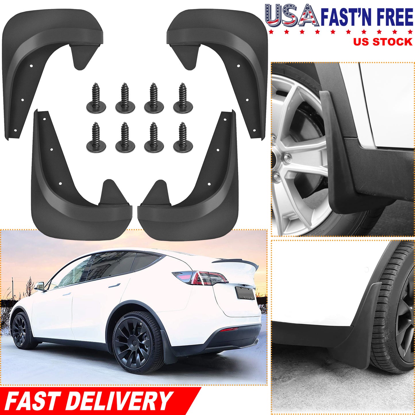 LJGelectro - 4Pcs Universal Car Splash Guards Fit for HONDA FORD CHEVROLET Mudguard Flaps For Front Rear Tire w/ Hardware