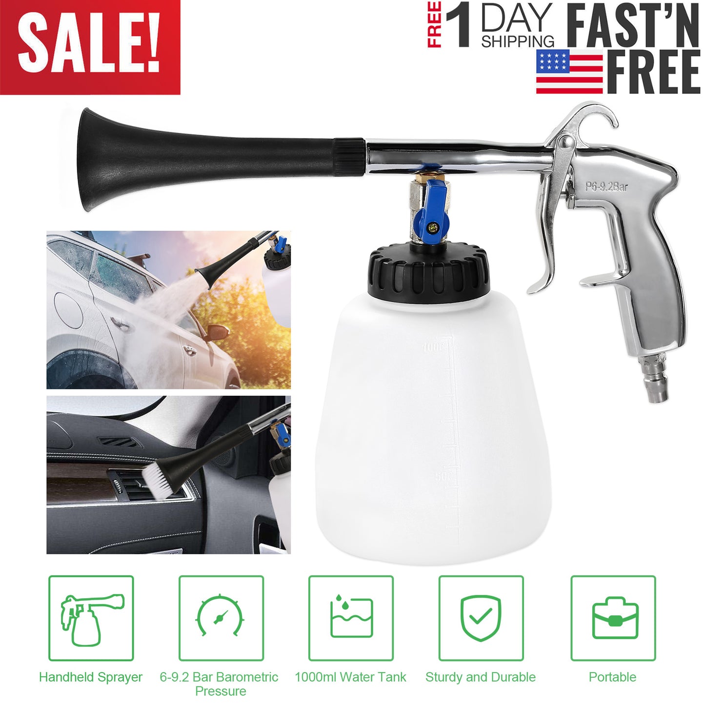 LJGelectro - Car Cleaning Gun Air Pulse Sprayer Dust Removal Nozzle Washer Interior Exterior Cleaner Seat Floor Carpet Door Panel Kitchen