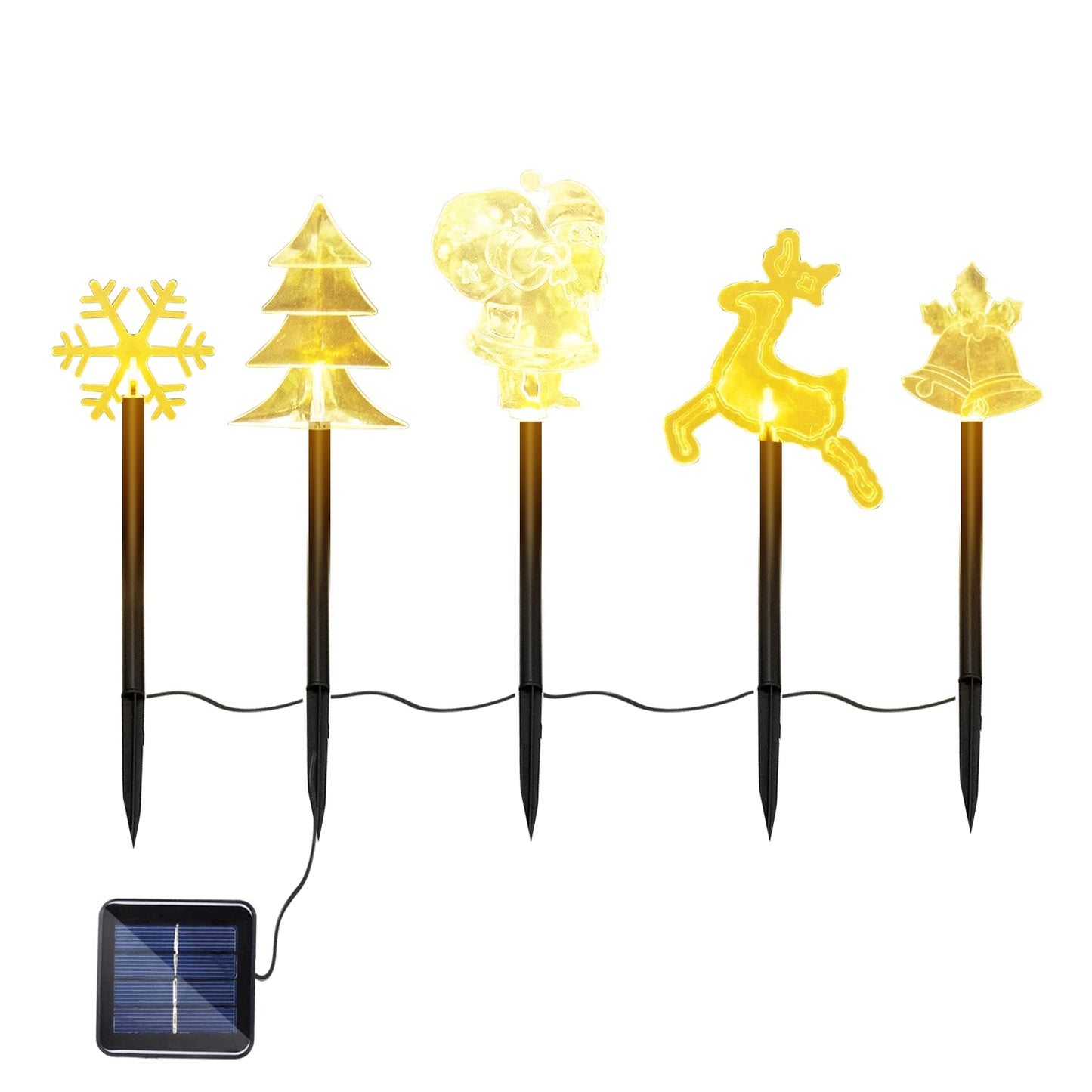 LJGelectro - 5Pcs Mixed Christmas Decoration Light Solar Stake Light Waterproof Reindeer Snowflake Bell Christmas Tree Santa Claus Light Outdoor Landscape Light