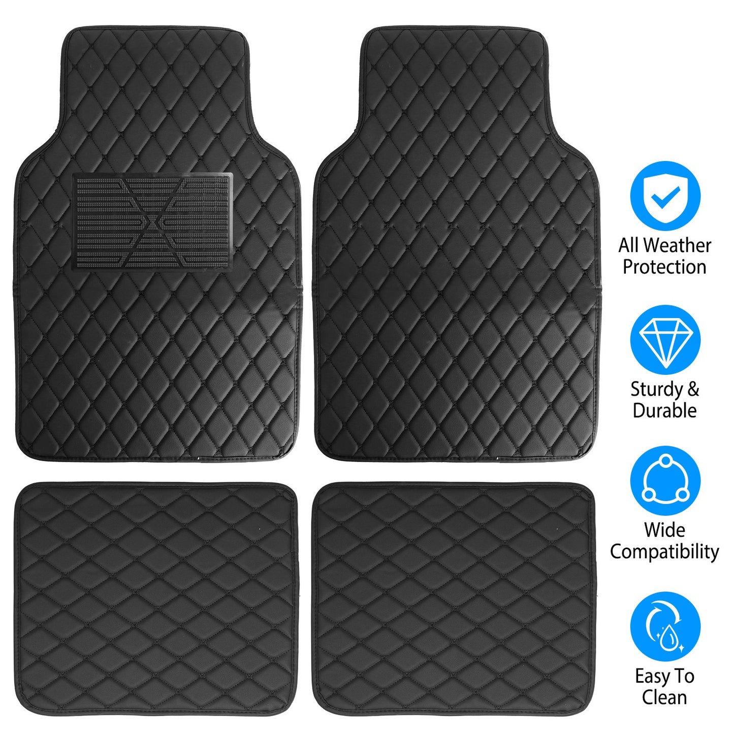 LJGelectro - Automotive Car Floor Mats Water Auto Carpet Front Rear Liner Pads Mats Universal Fit Faux Leather