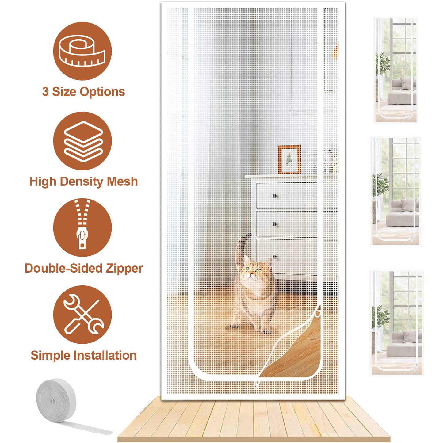 LJGelectro - Mesh Door Screen Enhanced Scratch-Proof Heavy Duty Pet Proof Screen with Double Sided Zipper for Home Bedroom Living Room Kitchen