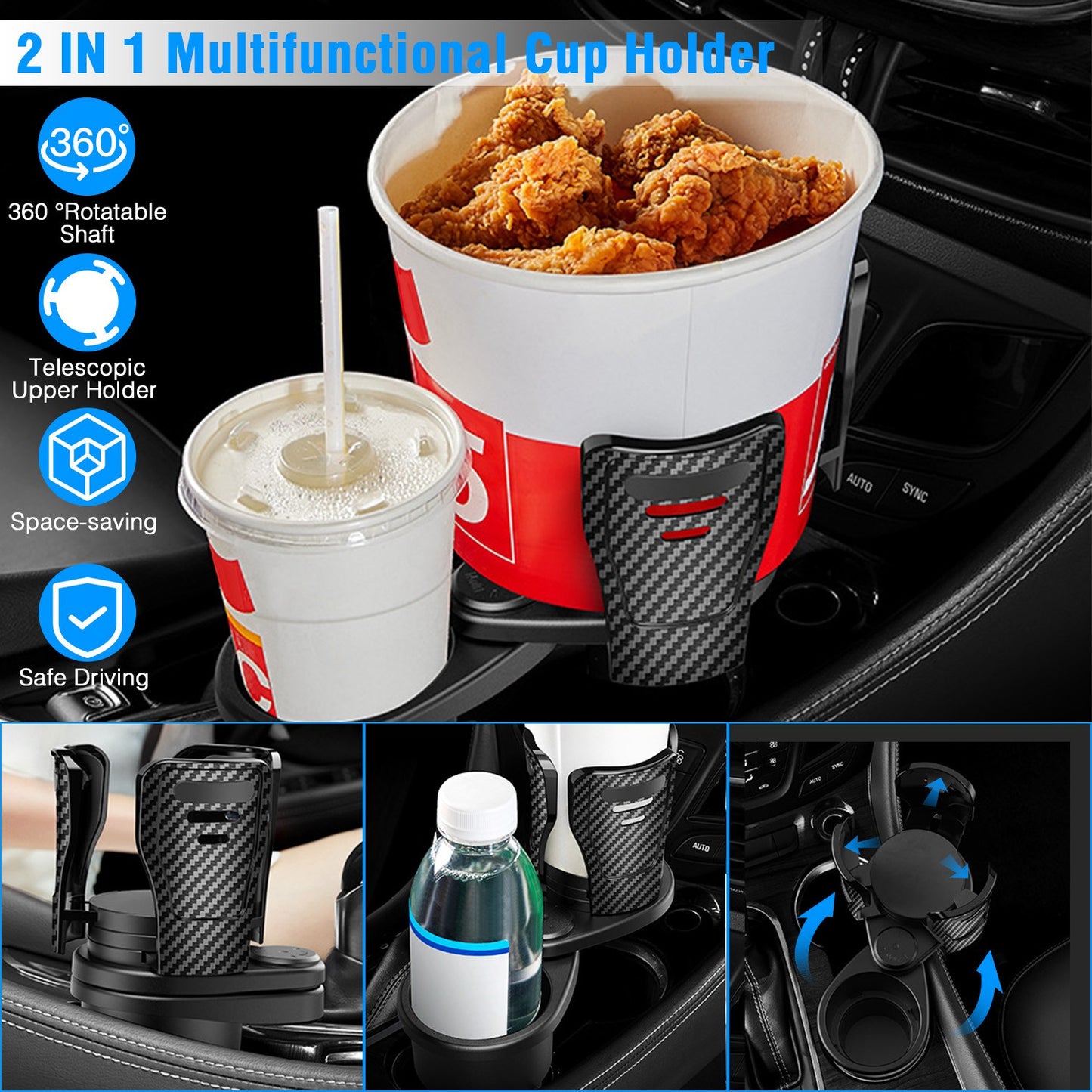 LJGelectro - 2-in-1 Universal Car Cup Mount Holder Expander with Adjustable Base Multifunctional Auto Drink Beverage Cup Holder Adapter Insert Organizer