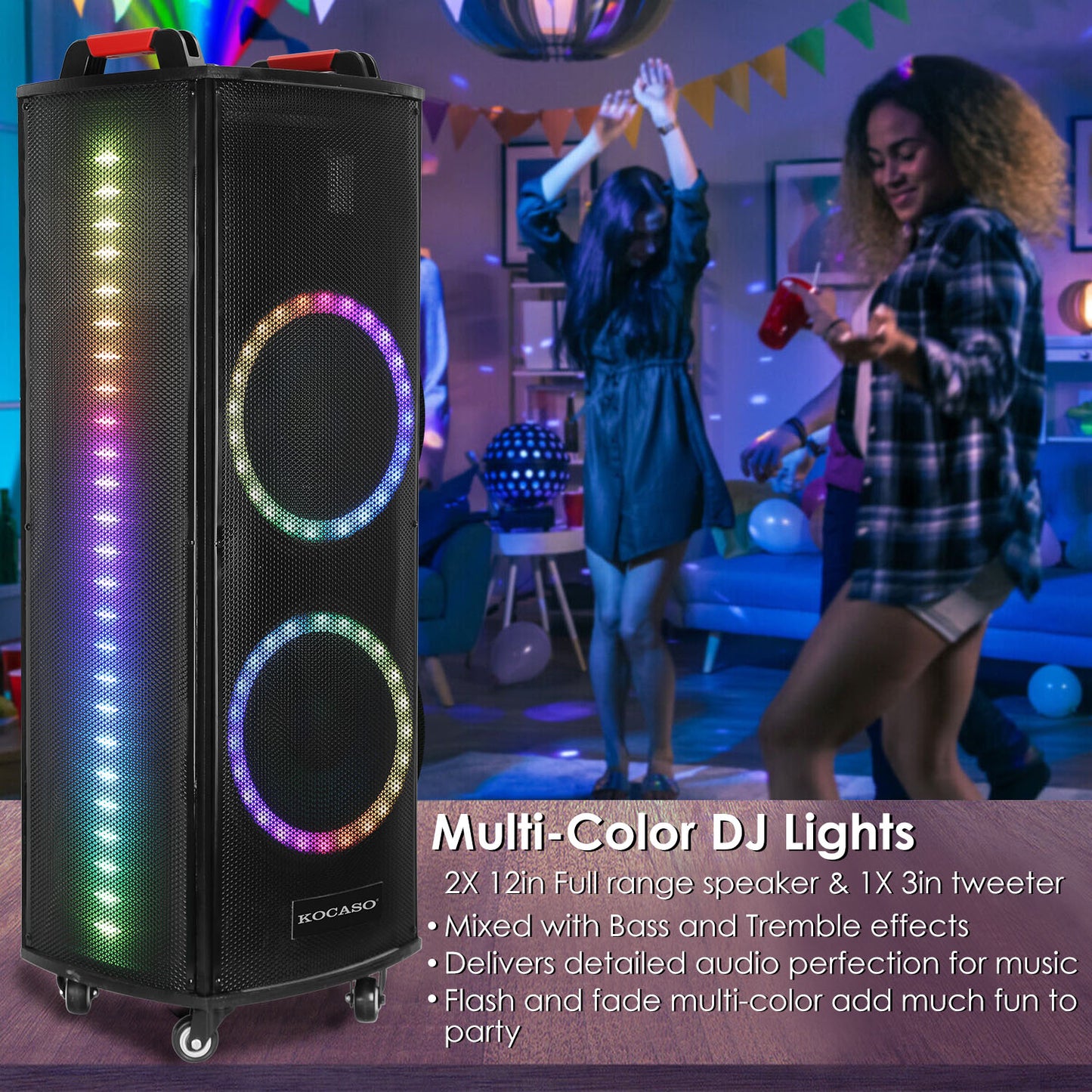 LJGelectro - Portable Wireless Party Speaker Colorful Lights DJ PA System with TWS Function FM Radio USB MMC Card Reading Aux In Guitar Input Recording Function Mi