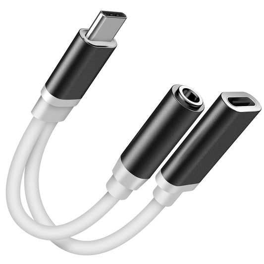 LJGelectro - USB Type C to 3.5mm Aux Audio Charging Adapter TPE Metal Shell Headphone Jack Splitter Cable Wire Charger