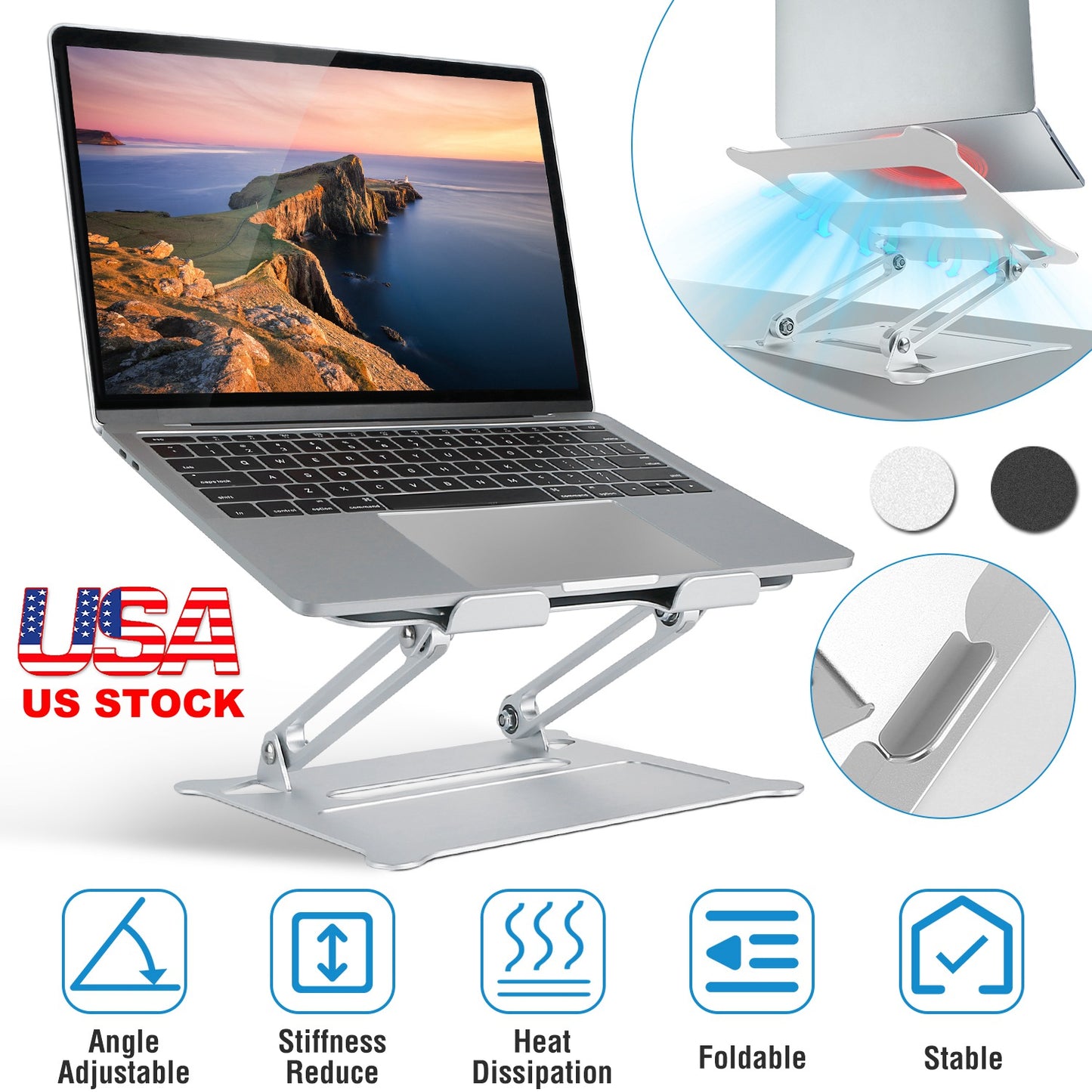 LJGelectro - Laptop Stand Aluminum Angle Adjustable Computer Ergonomic Holder Riser Heat Vent Notebook Elevator For 10in-17in MacBook Pro 13 / 15