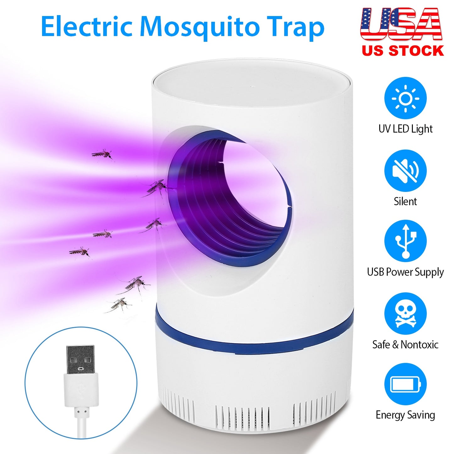 LJGelectro - Electric Mosquito Killer Lamp UV Light Mosquito Zapperwith USB Power Supply Portable Fruit Fly Trap Insect Pests Killer Child Safe for Home Kitchen Be