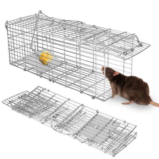 LJGelectro - Foldable Rat Trap Cage Humane Live Rodent Trap Cage Galvanized Iron Mice Mouse Control Bait Catch with Detachable L Shaped Rod