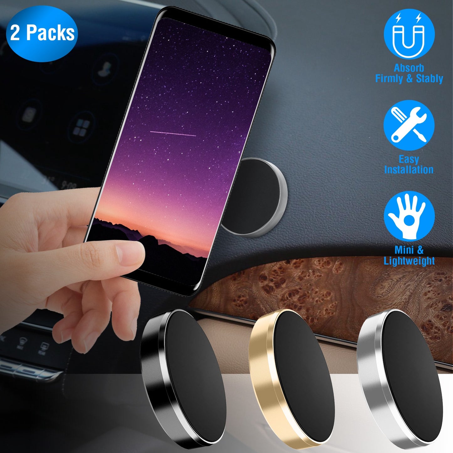 LJGelectro - 2 Pack Universal Magnetic Car Mounts Dashboard Magnetic Phone Holder Stand Fit for iPhone Galaxy Most Smartphones