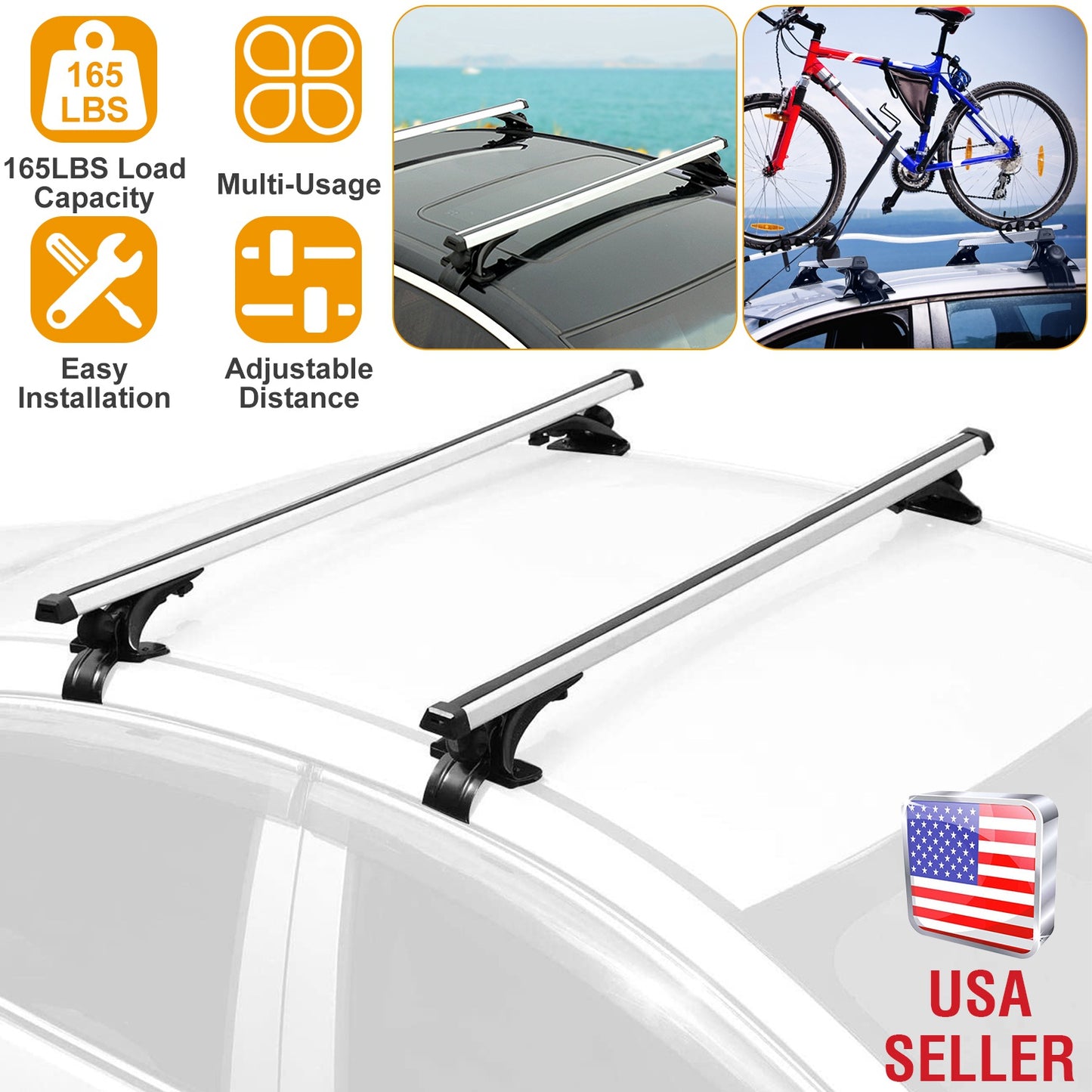 LJGelectro - 47.24in Universal Top Roof Rack Cross Bar Cargo Carrier Aluminum Crossbar Rack w/ 165LBS Capacity Fit for Most Vehicle Wagon Car Without Roof Side Rai