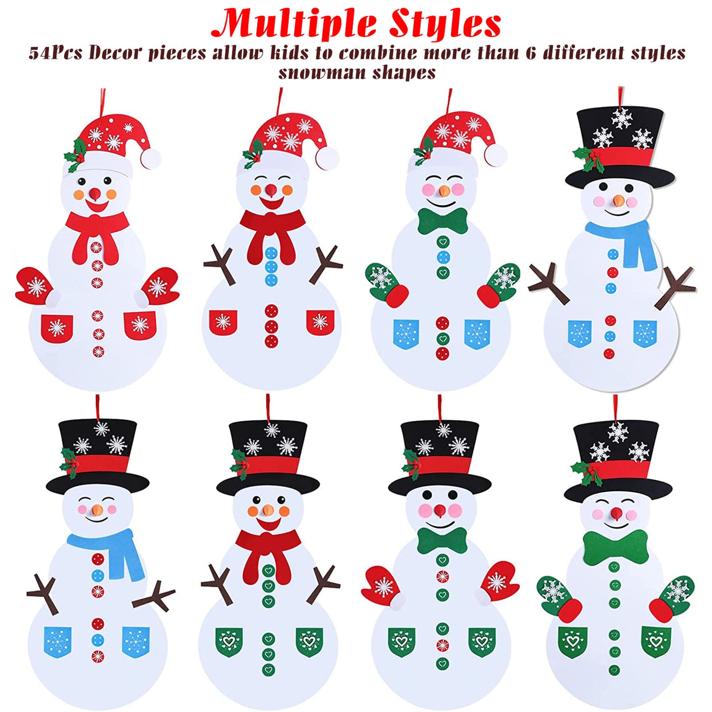 LJGelectro - Felt Christmas Snowman Set DIY Felt Christmas Hanging Decorations Kits with 54Pcs Detachable Ornaments Xmas Gift for Toddlers