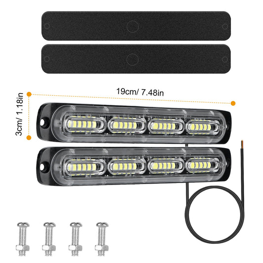 LJGelectro - 2Pcs LED White Light Bar 72W IPX4 Waterproof Work Light Pods Emergency Warning Light Bar w/ Flashing Cycling Lighting Mode for Car Motorcycle Truck