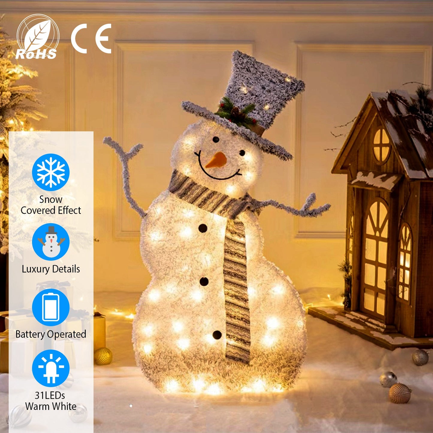 LJGelectro - LED Christmas Snowman Decoration Light Collapsible Battery Operated Lighted Snowman Indoor Outdoor Garden Light with Removable Hands Scarf