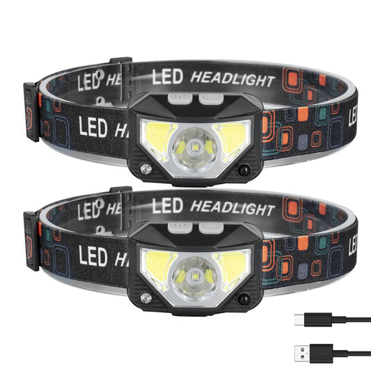 LJGelectro - 2Packs Rechargeable Motion Sensor Headlamp 6 Light Modes Headlight Torch Flashlight for Fishing Running Camping Hiking