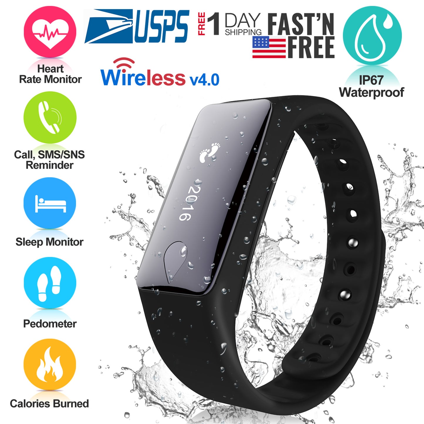 LJGelectro - Fitness Tracker Activity Tracker Watch with Heart Rate Monitor IP67 Waterproof Smart Band Step Counter Calorie Counter Call & SMS Pedometer