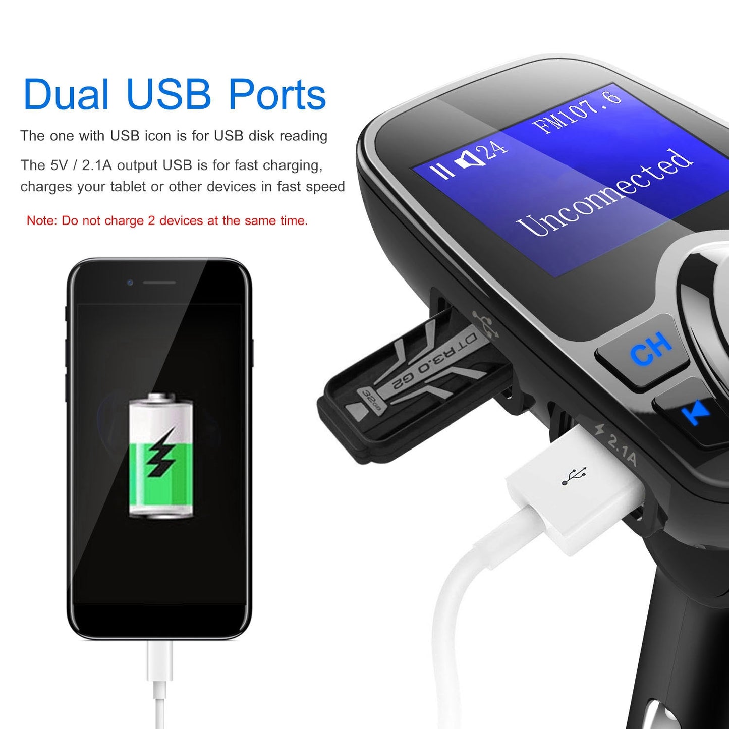 LJGelectro - iMounTek Car Wireless FM Transmitter MP3 Player Hand-Free Call USB Charger AUX Input TF Card USB Flash Drive