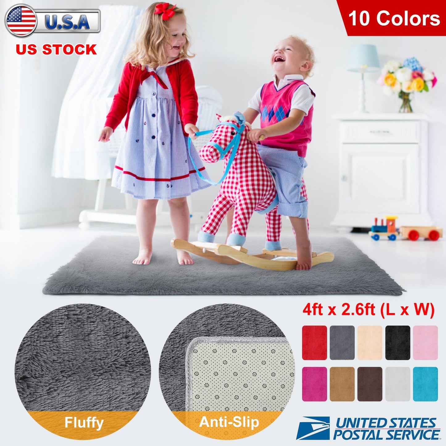 LJGelectro - Fluffy Bedroom Rug 4’ x 2.6’ Anti-Skid Shaggy Area Rug Decorative Floor Carpet Mat for Nursery Bedroom Living Room