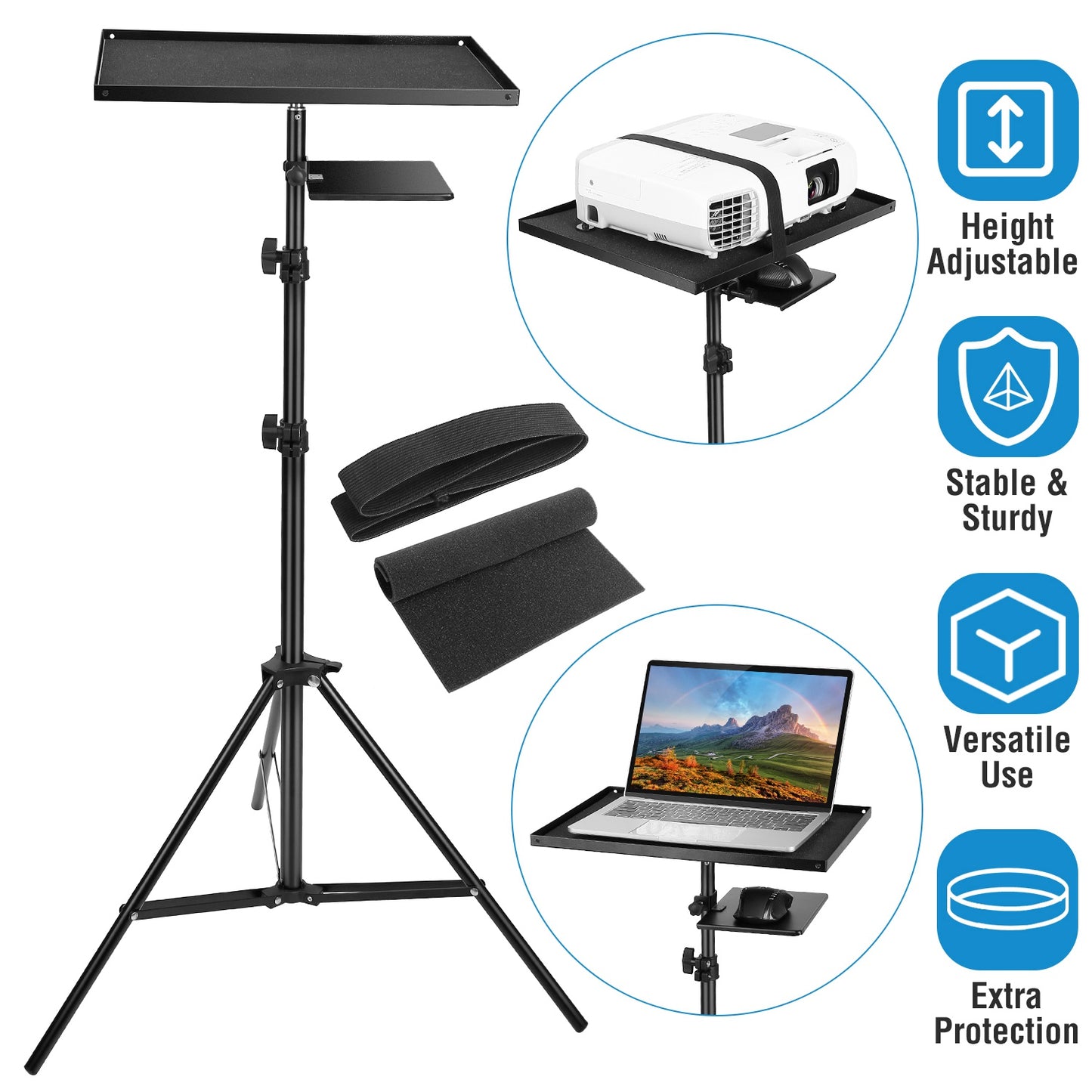 LJGelectro - Laptop Projector Tripod Stand Adjustable Height Notebook Floor Stand Portable Computer DJ Equipment Holder Mount Elevator For Presentation Studio