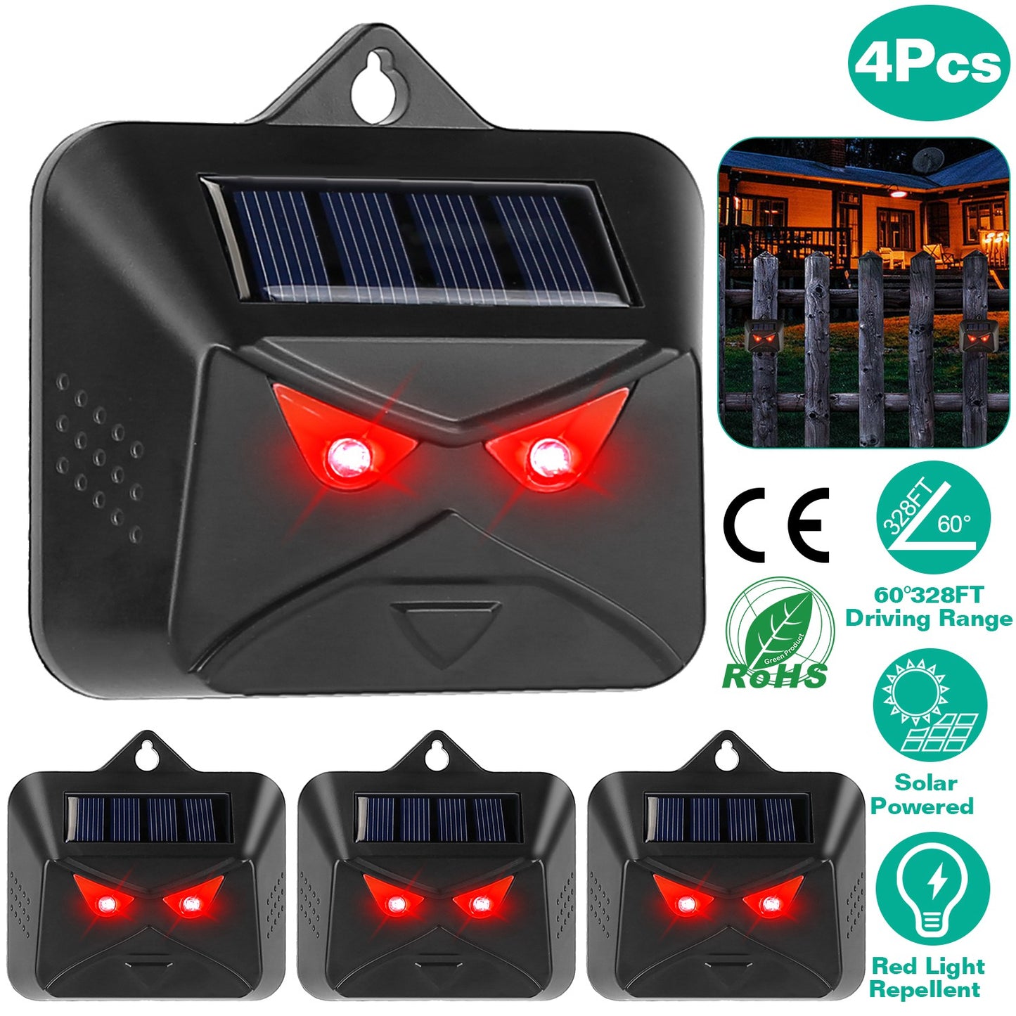 LJGelectro - 4Pcs Solar Predator Control Light Coyote Deterrent Deer Bird Repeller Lamp Animal Repellent for Garden Farm