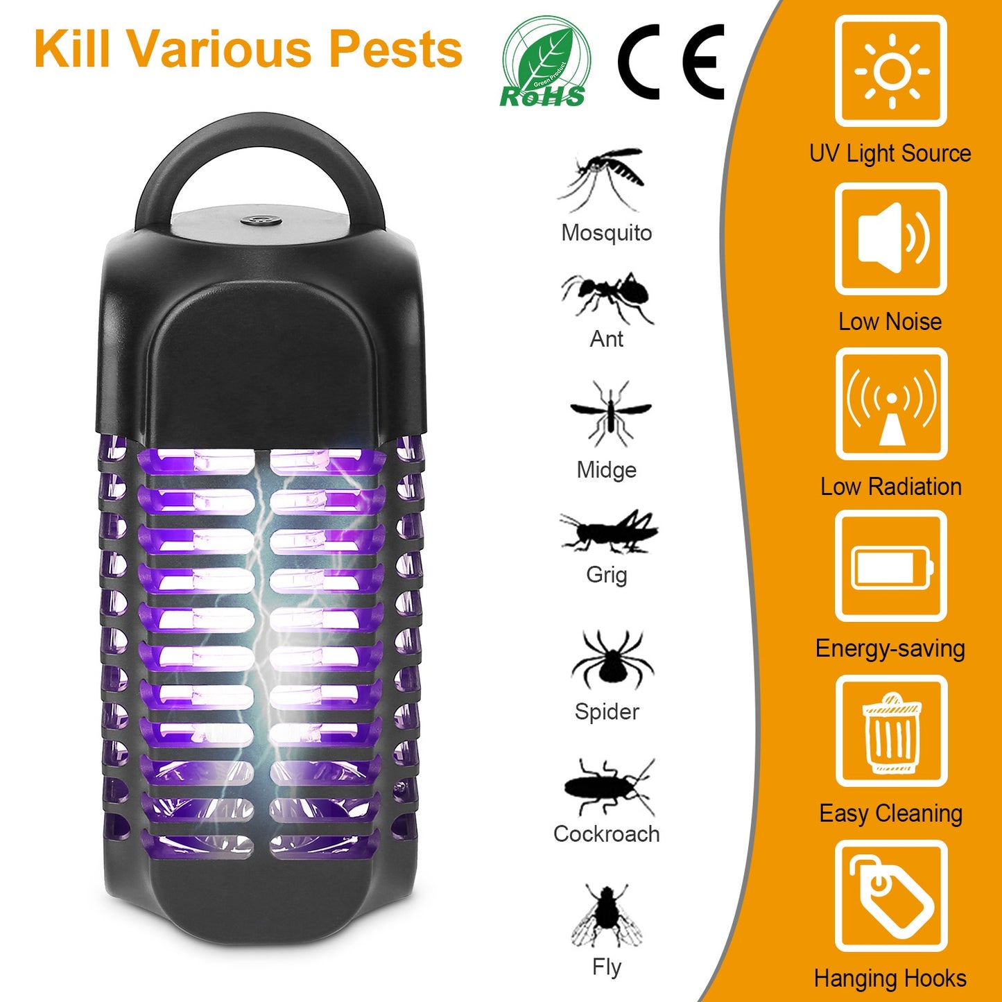 LJGelectro - Bug Zapper Electric Mosquito Killer UV Lamp Insect Killer Light Pest Fly Trap Catcher Harmless Odorless Noiseless Narrow Safe Gap for Home Restaurant