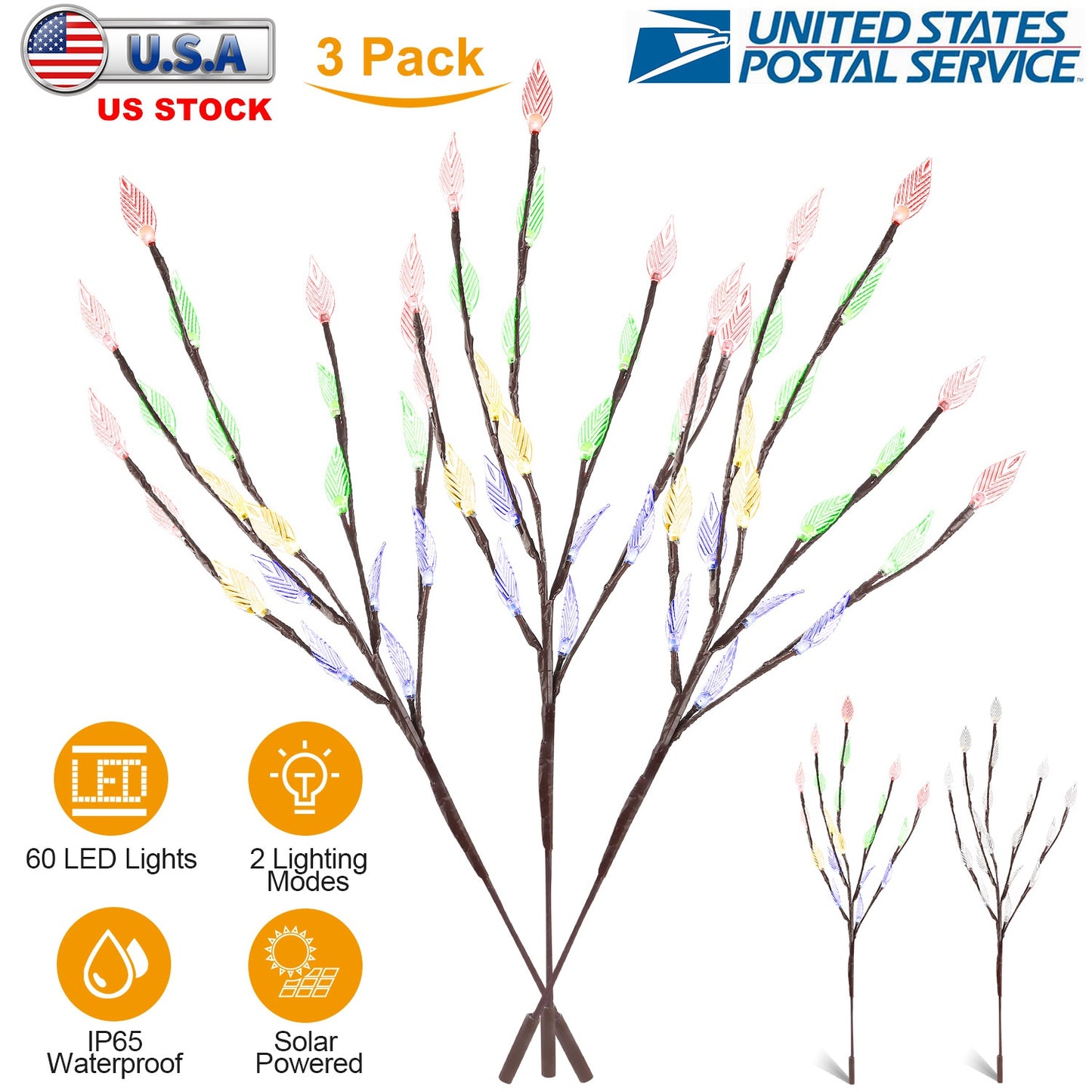 LJGelectro - 3 PCS 60 LED Solar Garden Lights Tree Branch Leaf Shape Lamp IP65 Waterproof Solar Garden Decorative Lights for Outdoor Garden Lawn Patio Decking