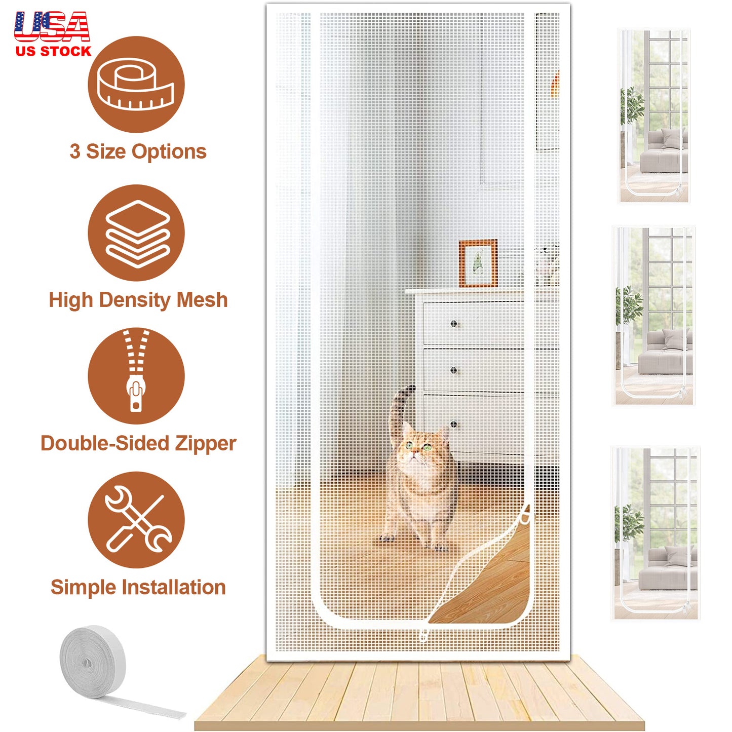 LJGelectro - Mesh Door Screen Enhanced Scratch-Proof Heavy Duty Pet Proof Screen with Double Sided Zipper for Home Bedroom Living Room Kitchen