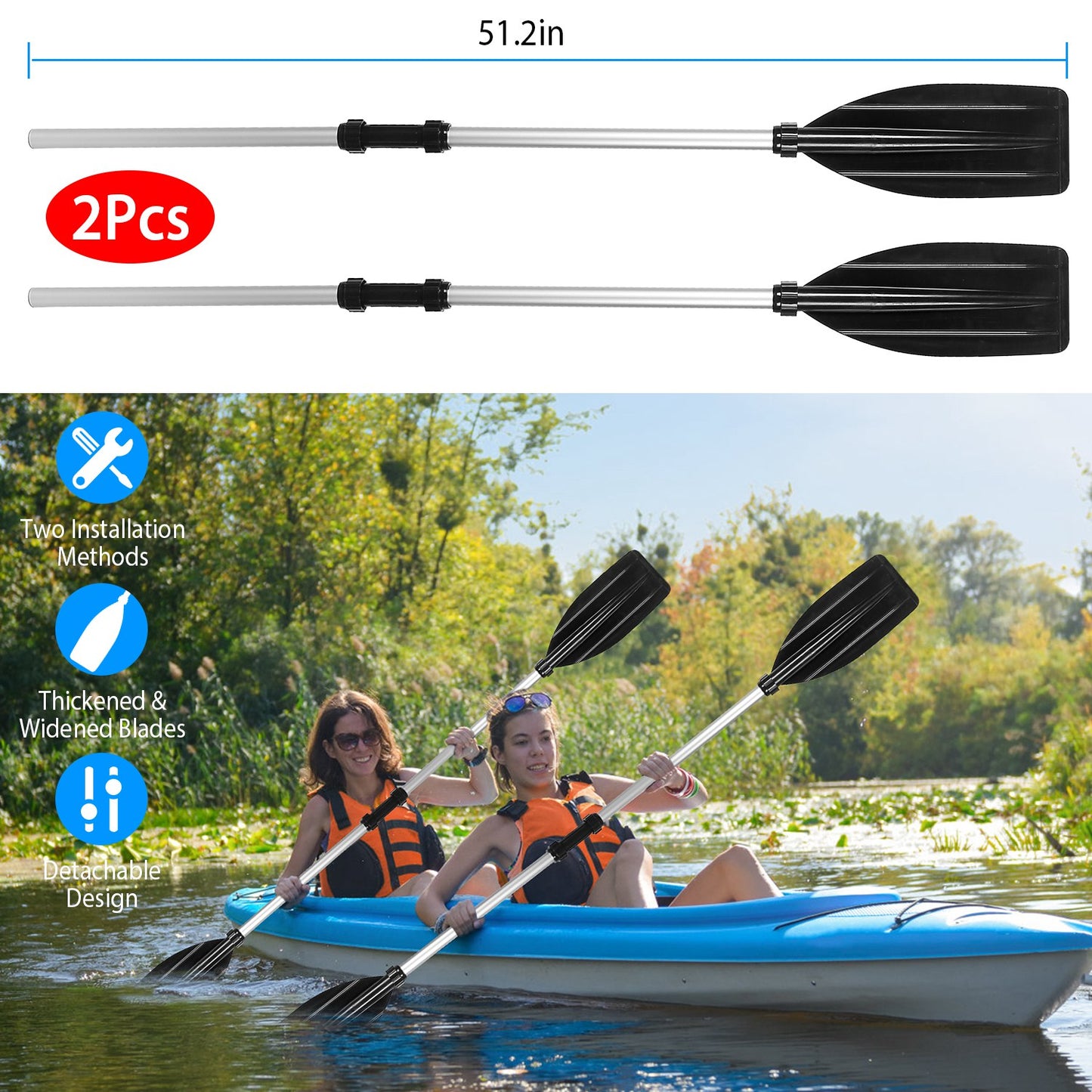 LJGelectro - 2Pcs Kayak Paddles Aluminum Alloy Detachable Canoe Paddle Boat Oars for Kayaking Boating Oar Fishing