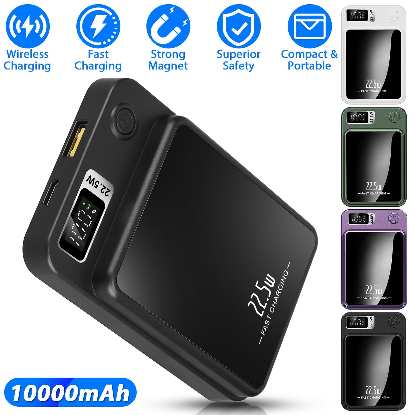 LJGelectro - 2 In 1 Magnetic Wireless Power Bank 10000mAh PD20W Fast Charger MagSafe Wireless Power Bank Fit for IOS Phones IOS Phone 14 Series And More