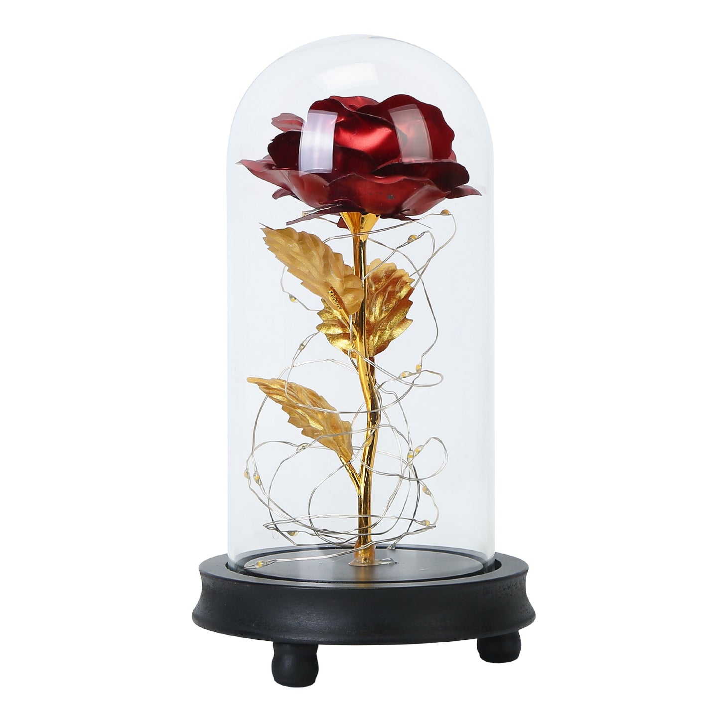 LJGelectro - Foil Rose LED String Light Rose Fairy Lamp w/ Glass Dome For Valentines’ Day Mother’s Day Wedding Birthday