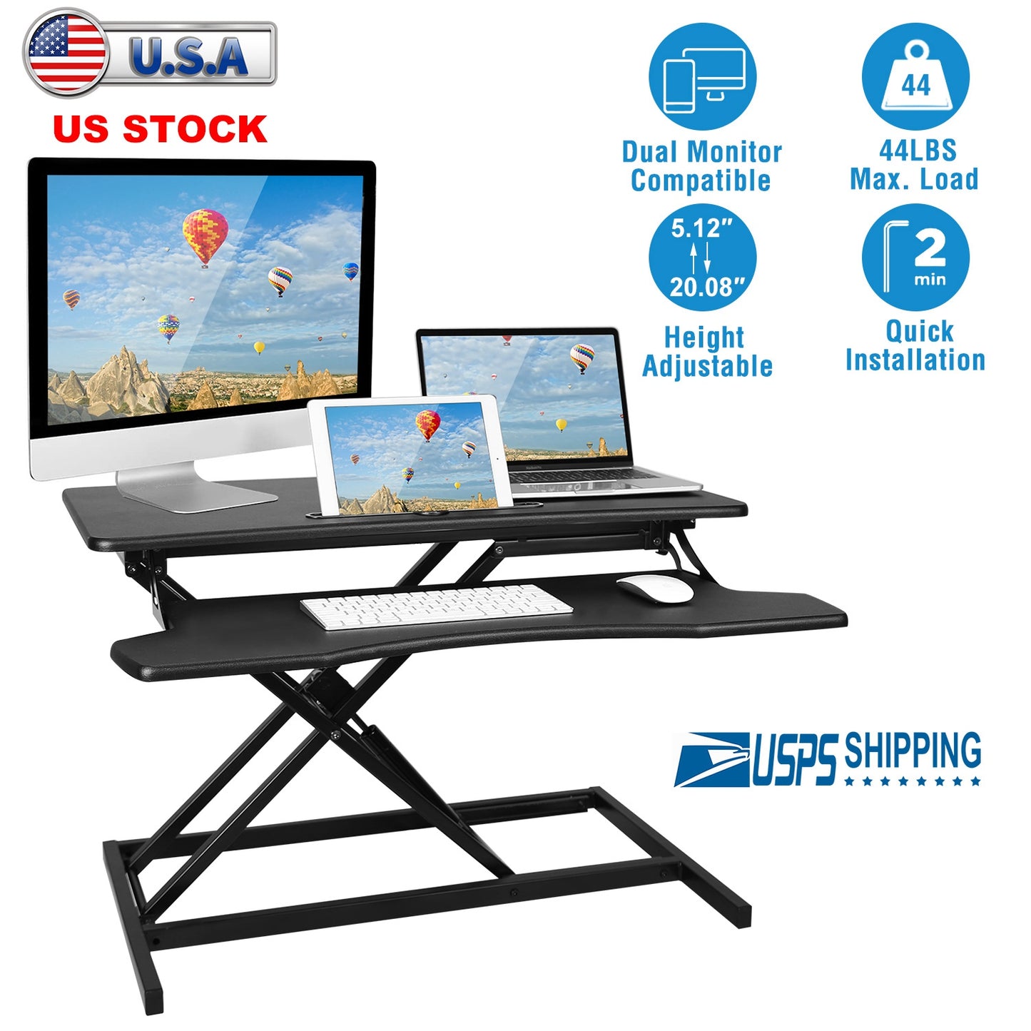 LJGelectro - Height Adjustable Standing Desk Converter Workstation Sit Stand Dual Monitor Laptop Desk Riser Tabletop