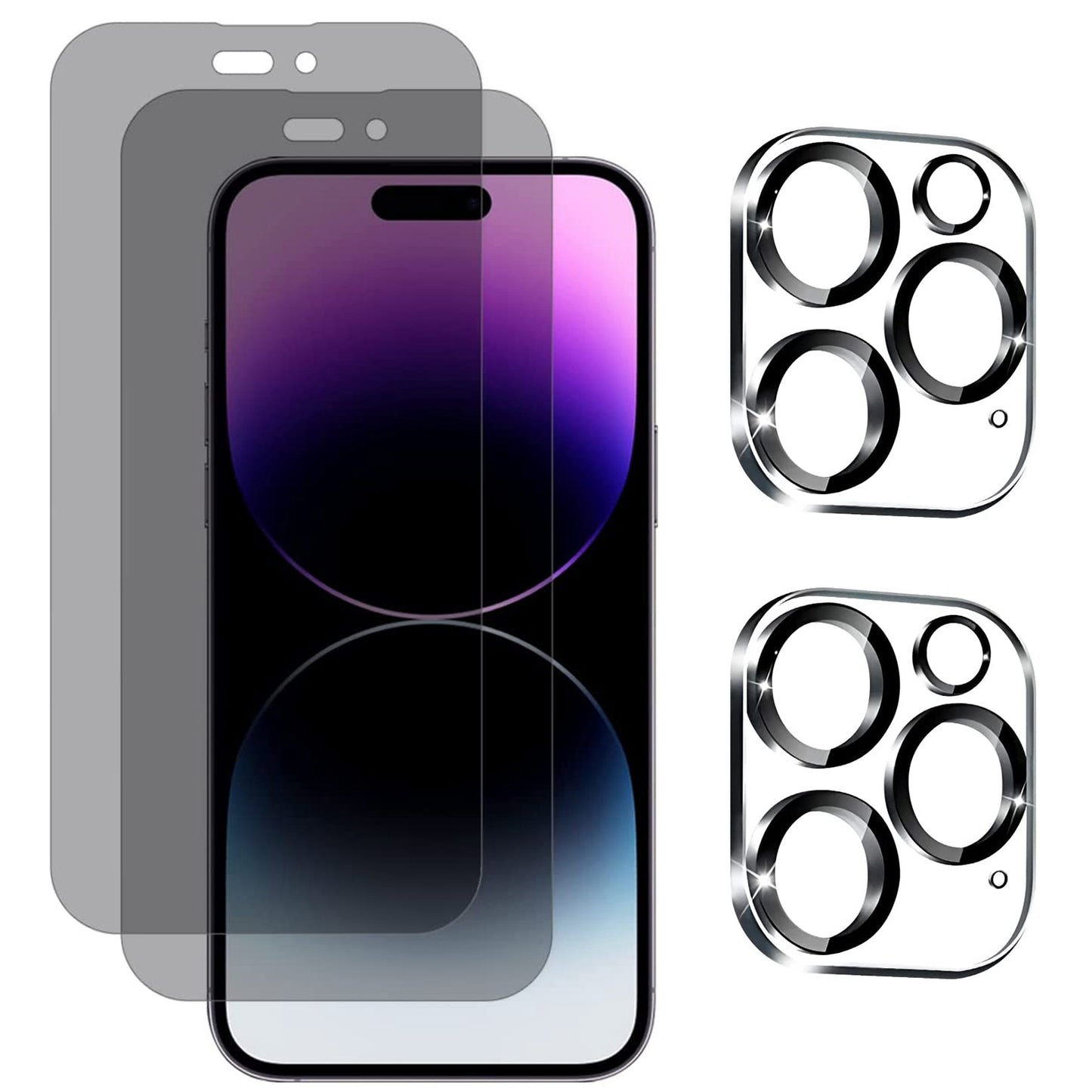 LJGelectro - 2Pcs Privacy Screen Protectors And 2Pcs Camera Lens Tempered Glass Screen Film Full Coverage Screen Protector Fit for IOS Phone 14/14Plus/14Pro/14Pro