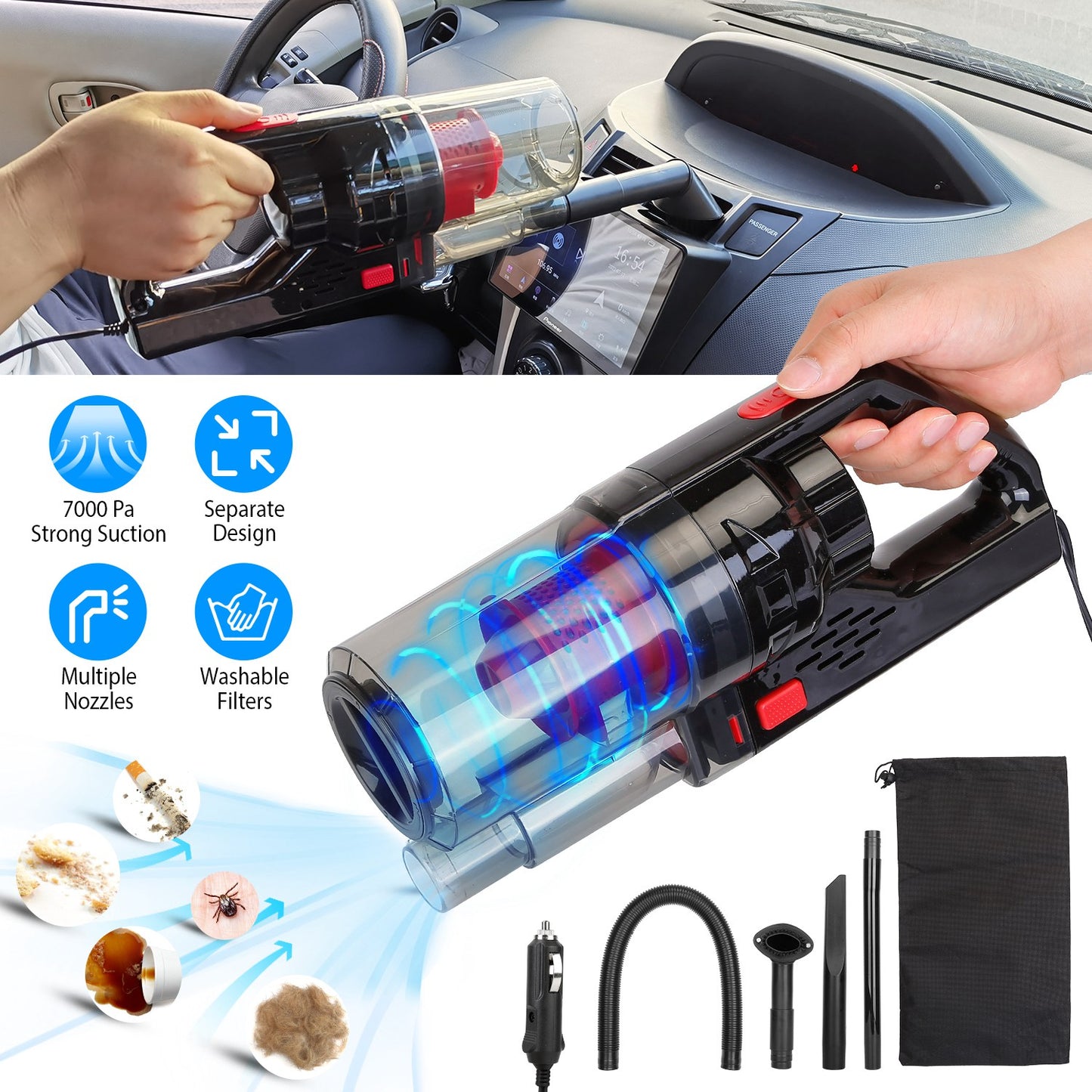 LJGelectro - Handheld Car Vacuum Cleaner 120W 7000PA DC 12-14V Car Auto Home Duster Wet Dry Powerful Suction with Accessory Kit