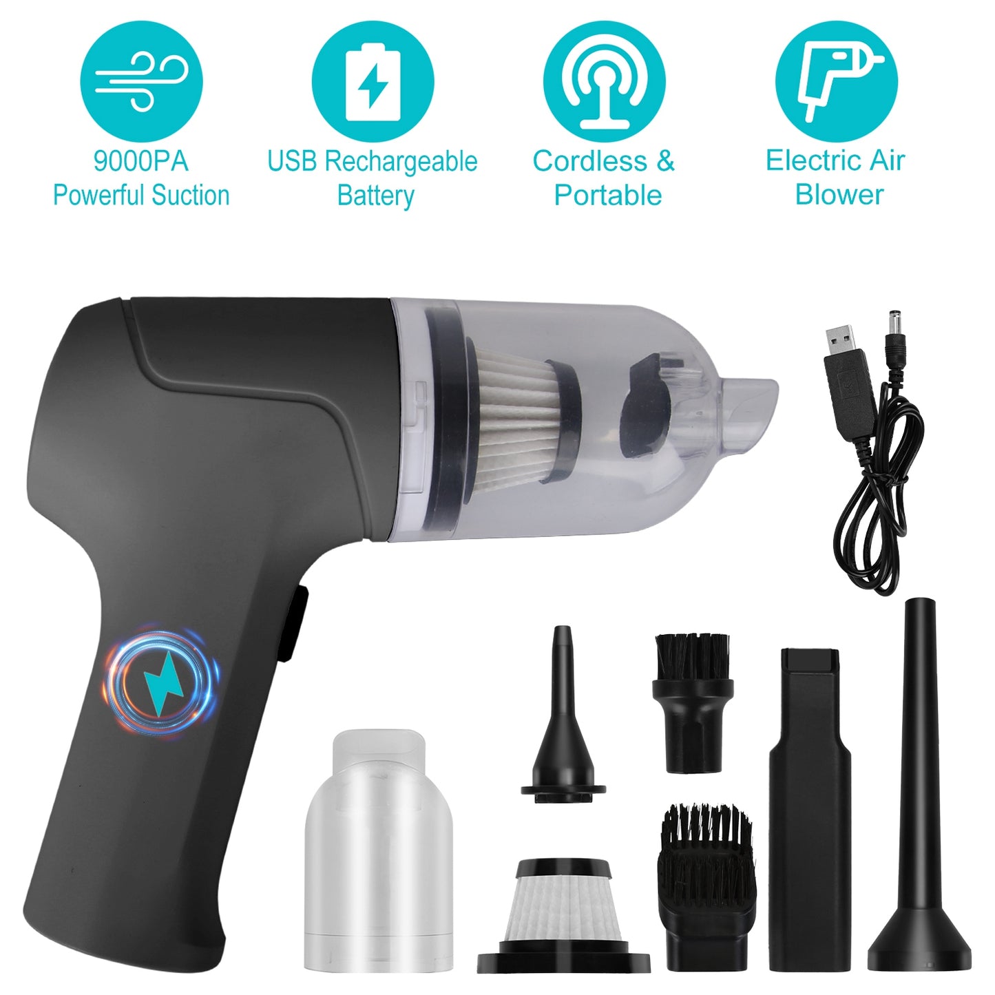 LJGelectro - 2-in-1 Cordless Vacuum Cleaner and Air Duster Rechargeable Handheld Compressed Air Duster Electric Air Blower Keyboard Cleaner For Car Home Office